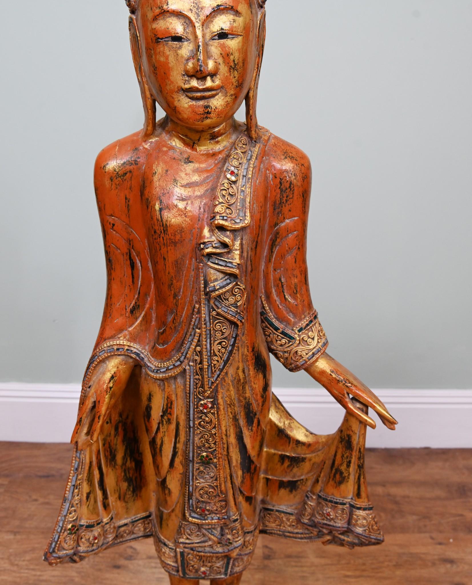 Carved Standing Thai Buddha Statue Buddhist Art For Sale 2