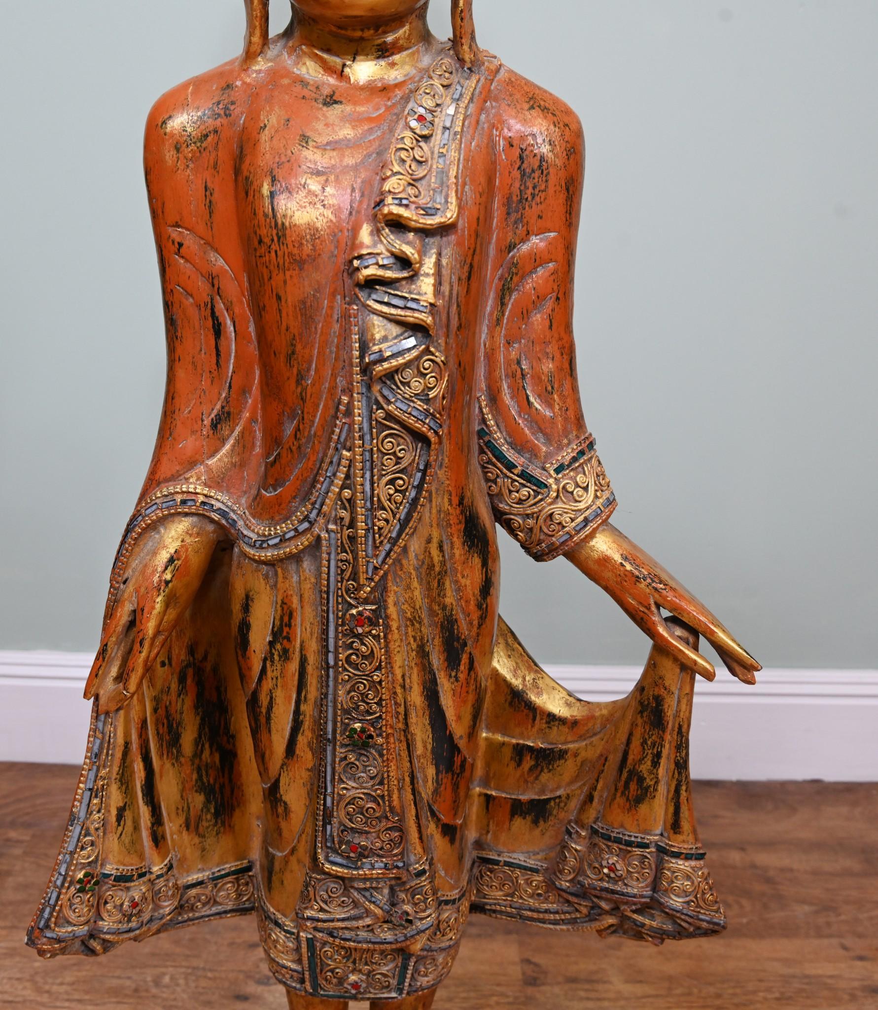 Carved Standing Thai Buddha Statue Buddhist Art For Sale 4