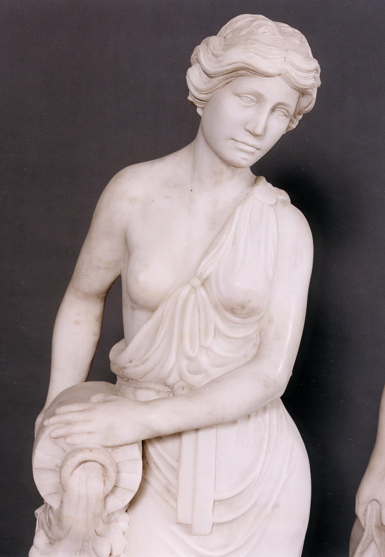 Carved Statuary Marble Female Figures of Classical Form In Good Condition For Sale In London, GB