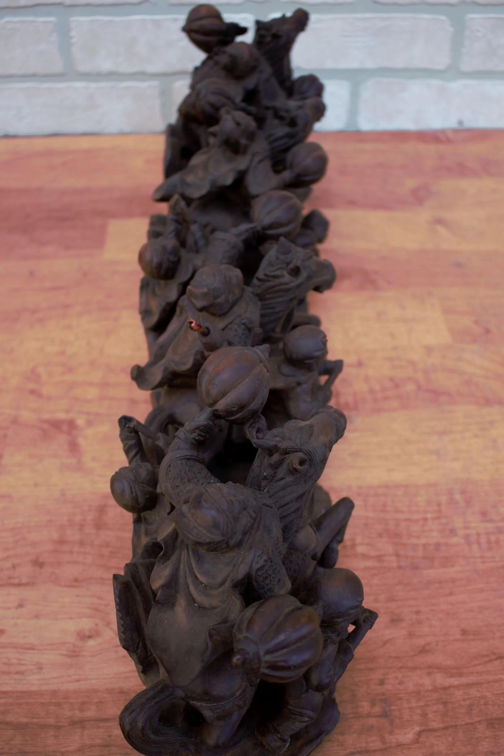 Bois Statue sculptée de 2 pièces d'guerriers asiatiques en vente