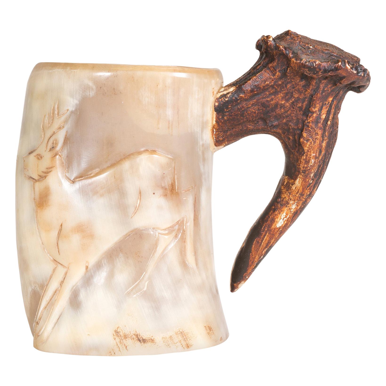 Carved Steer Horn Stein For Sale