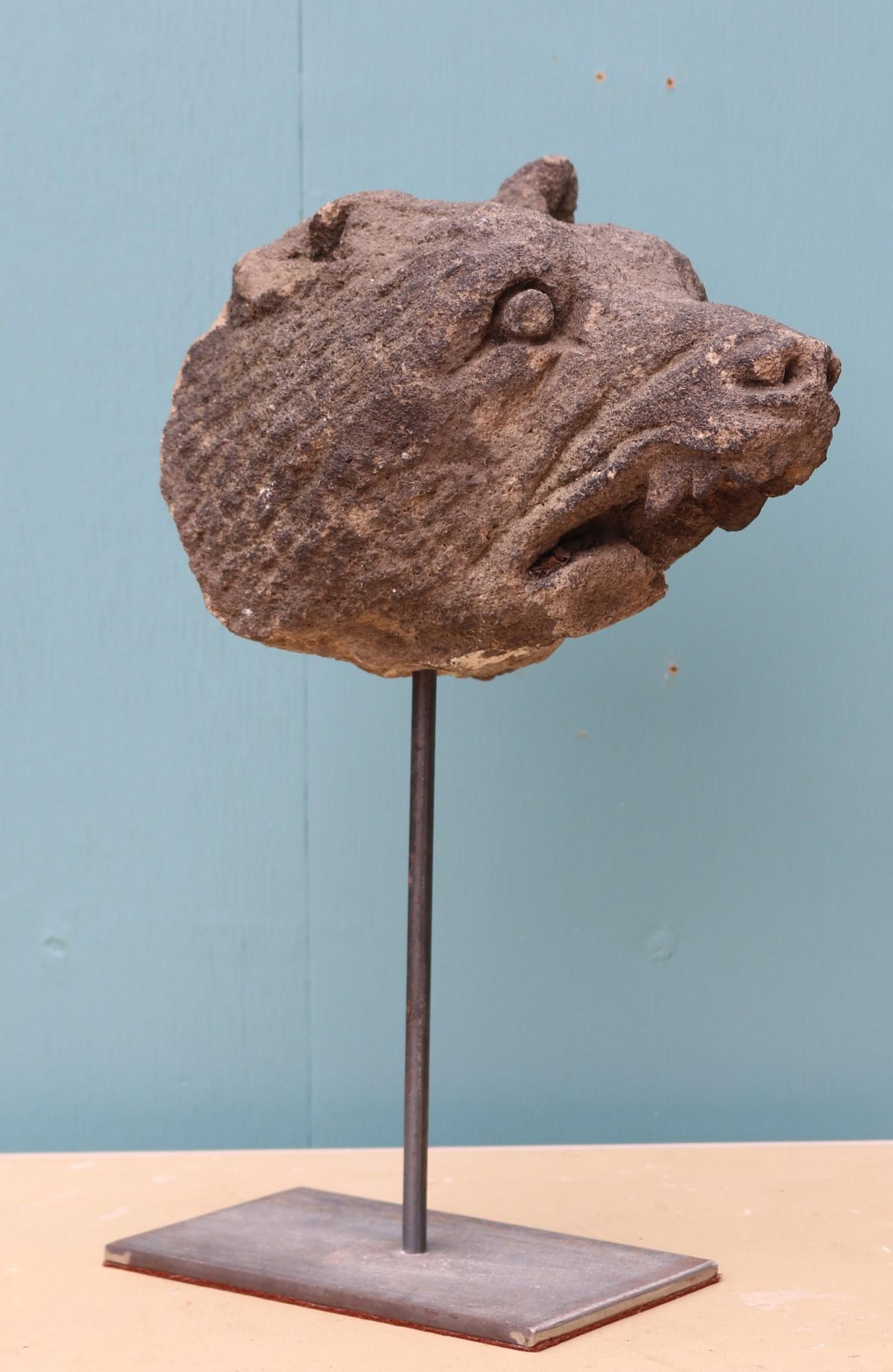 19th Century An Antique Carved Stone Bear Head Sculpture For Sale