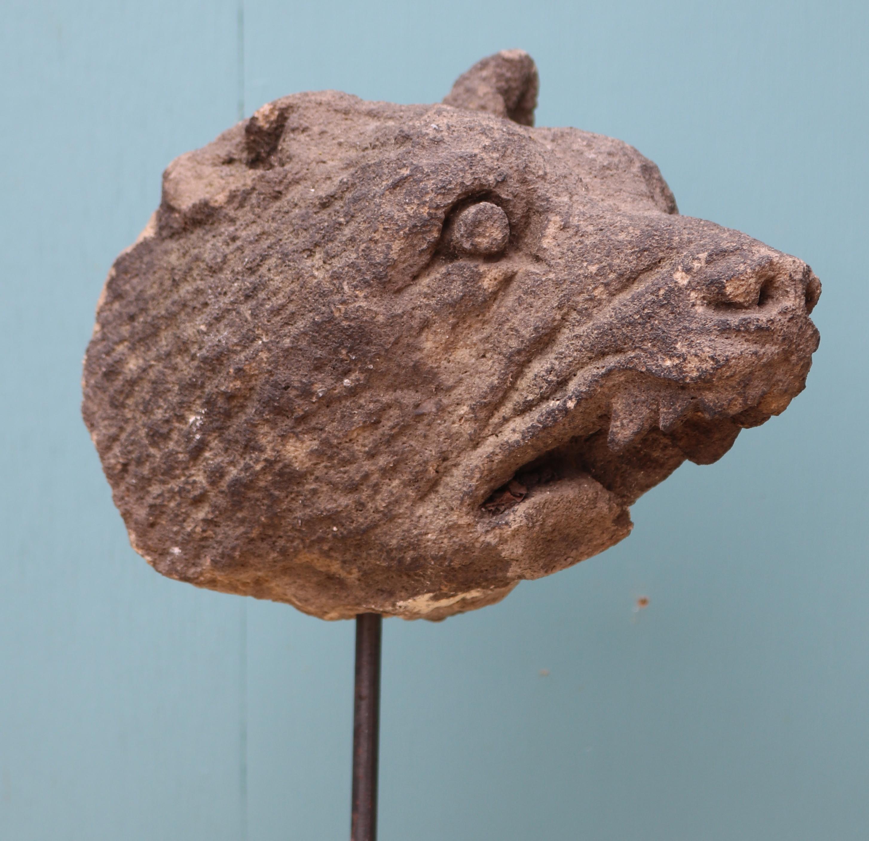 Sandstone An Antique Carved Stone Bear Head Sculpture For Sale