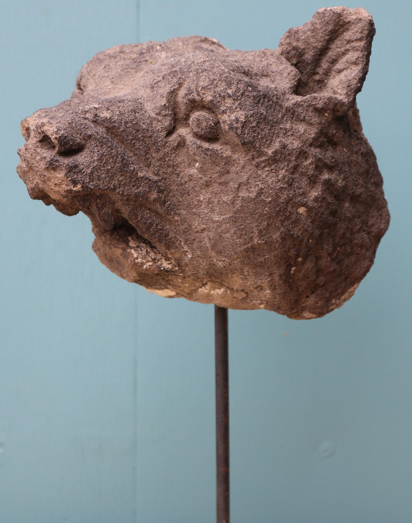 An Antique Carved Stone Bear Head Sculpture For Sale 1