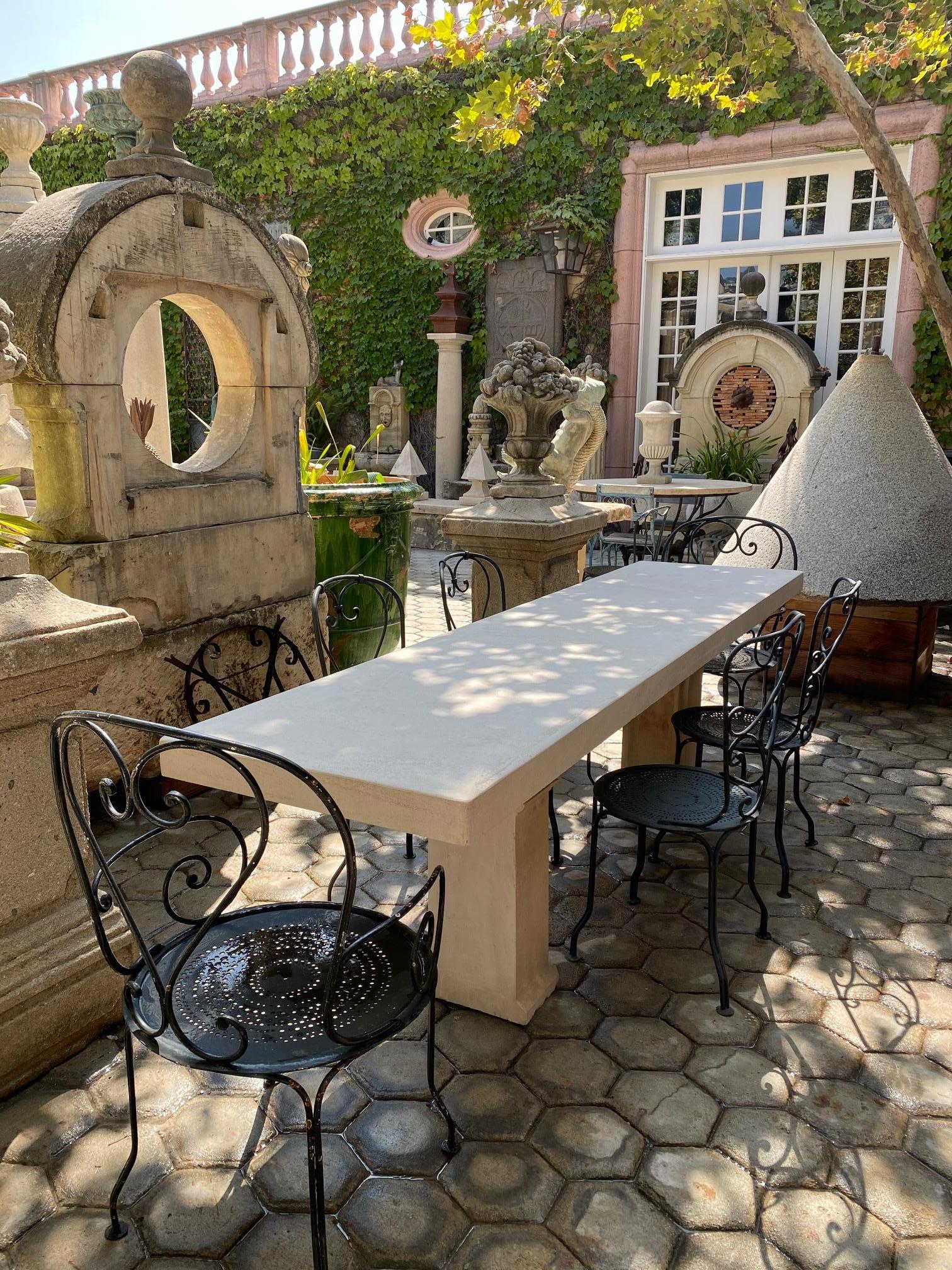  Beautifully carved and large elements carved stone antique garden dining outdoor indoor table. It sits 8 people. It is the perfect touch by an outdoor fireplace, this table has a lot of charm and character. To have it on your patio on the grass