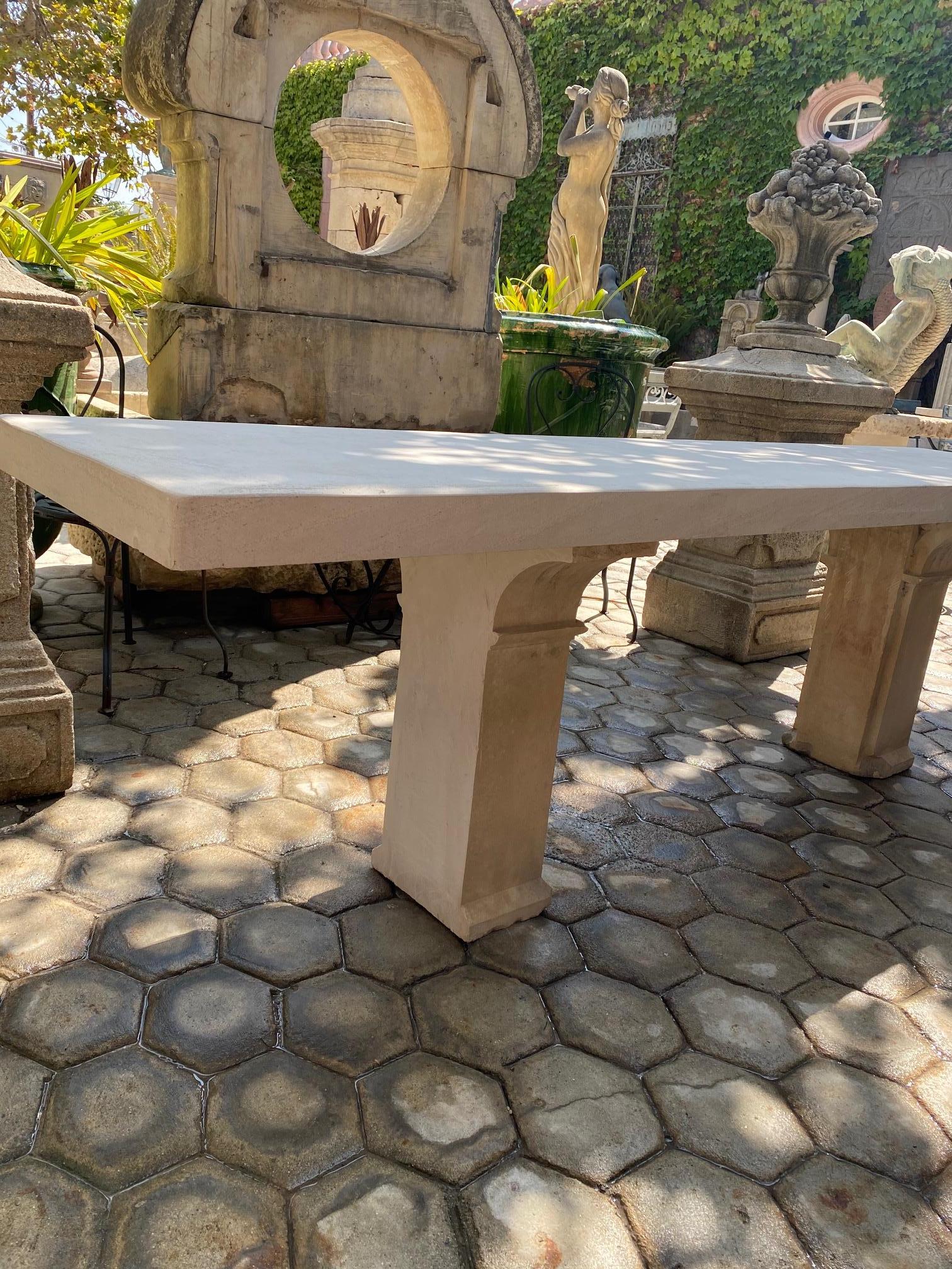 French Carved Stone Antique Garden Outdoor Indoor Dining Table Console Farm Los Angeles