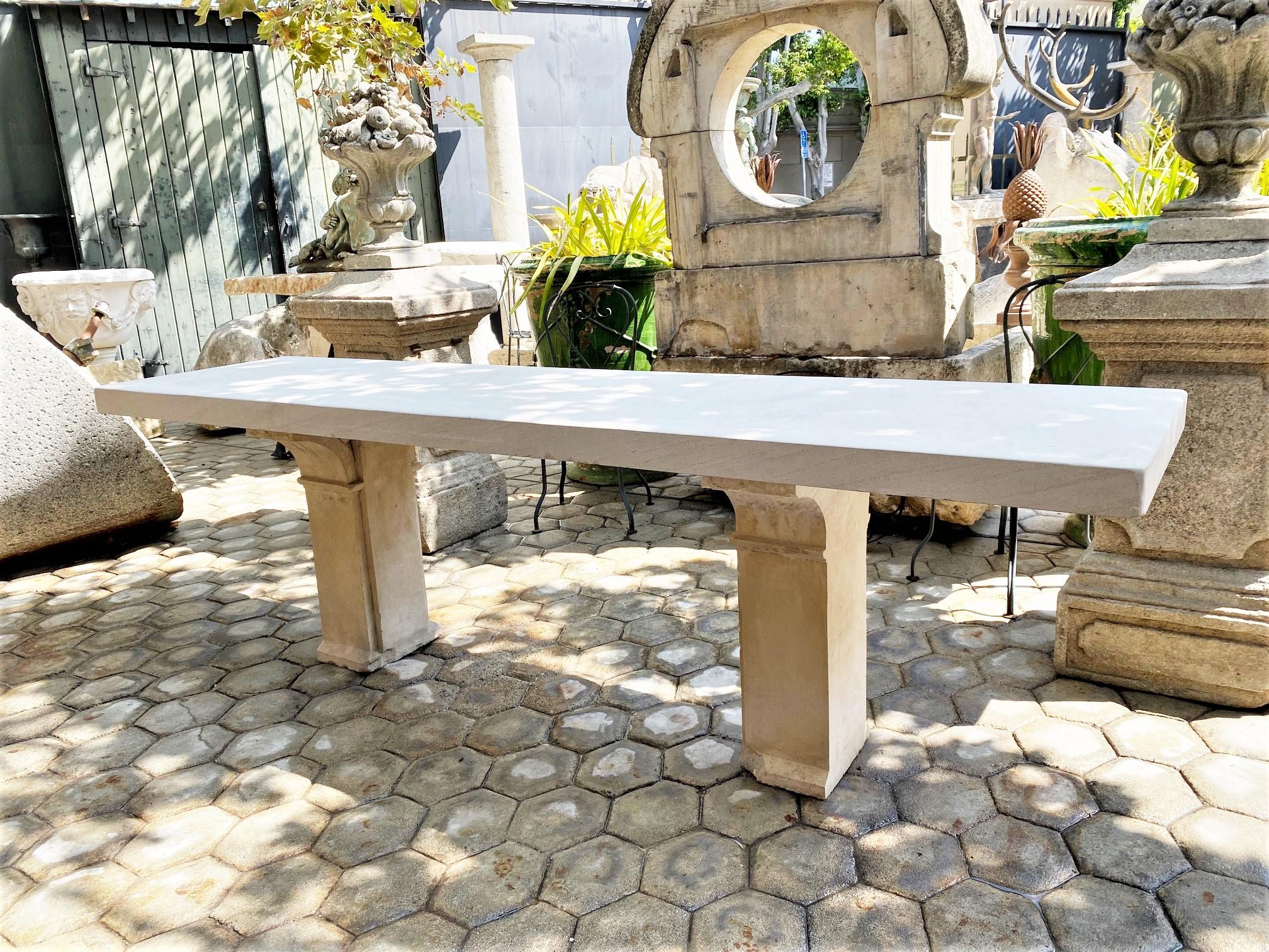 Hand-Carved Carved Stone Antique Garden Outdoor Indoor Dining Table Console Farm Los Angeles