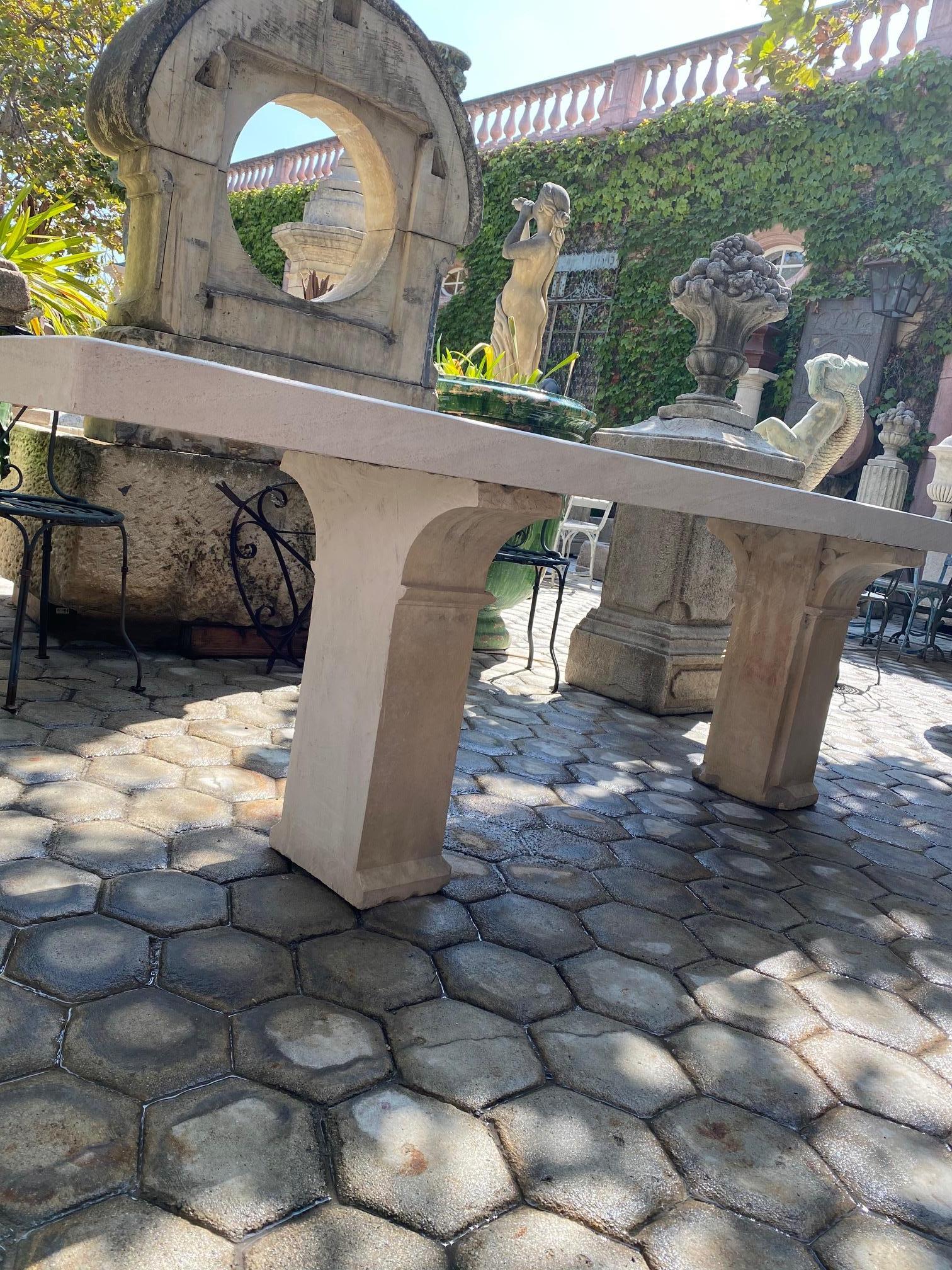 Carved Stone Antique Garden Outdoor Indoor Dining Table Console Farm Los Angeles In Good Condition In West Hollywood, CA