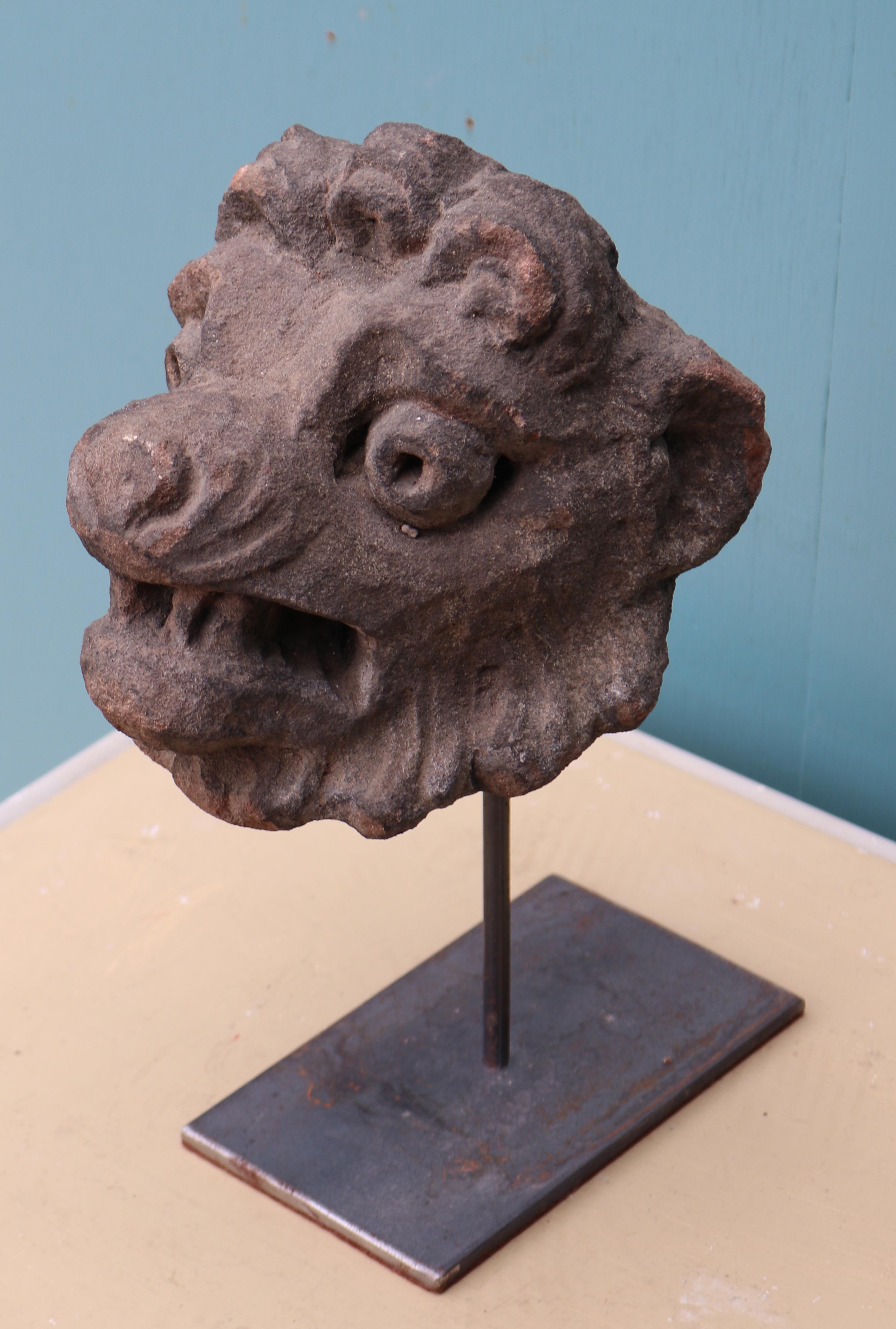 19th Century Carved Stone Antique Lion Head Sculpture