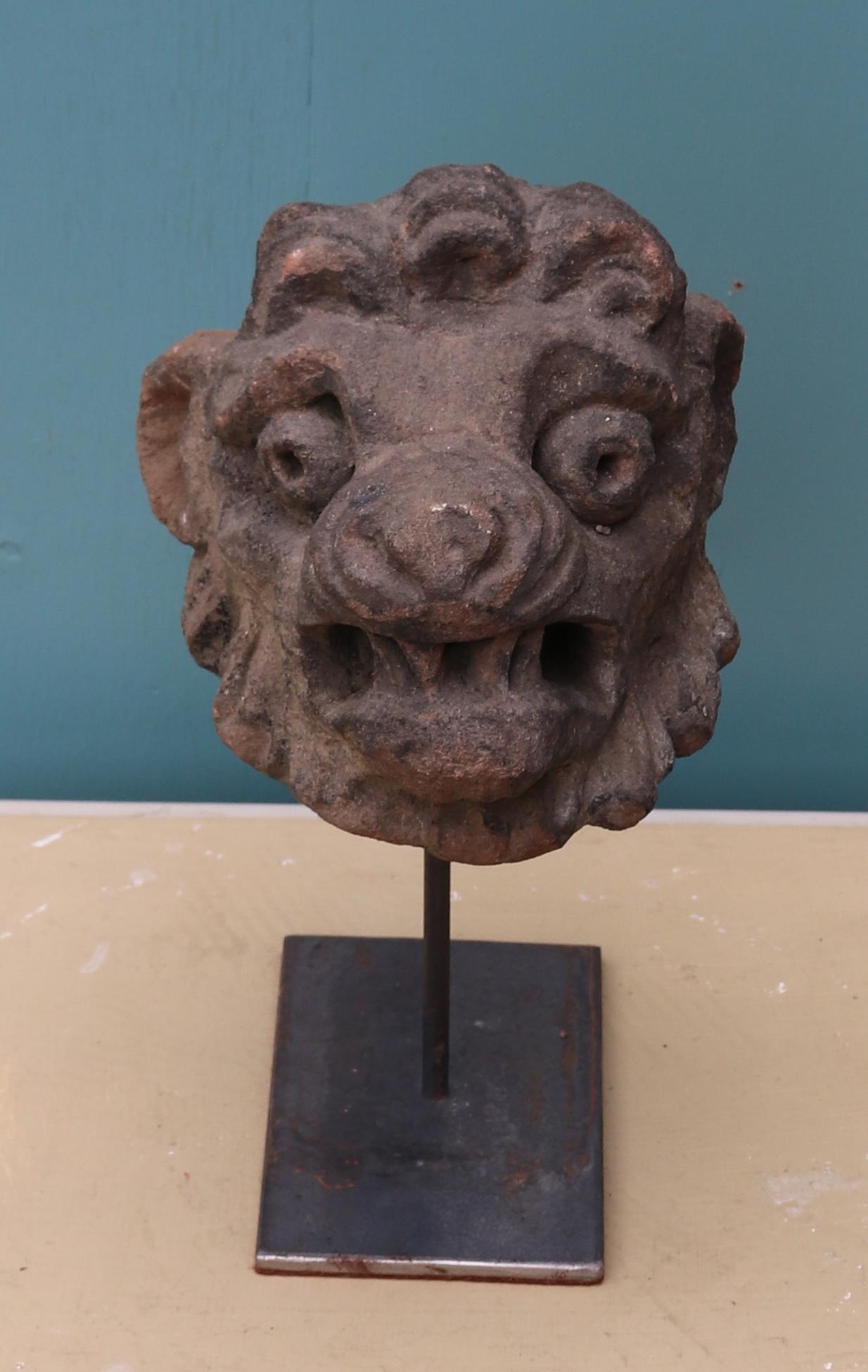 Sandstone Carved Stone Antique Lion Head Sculpture