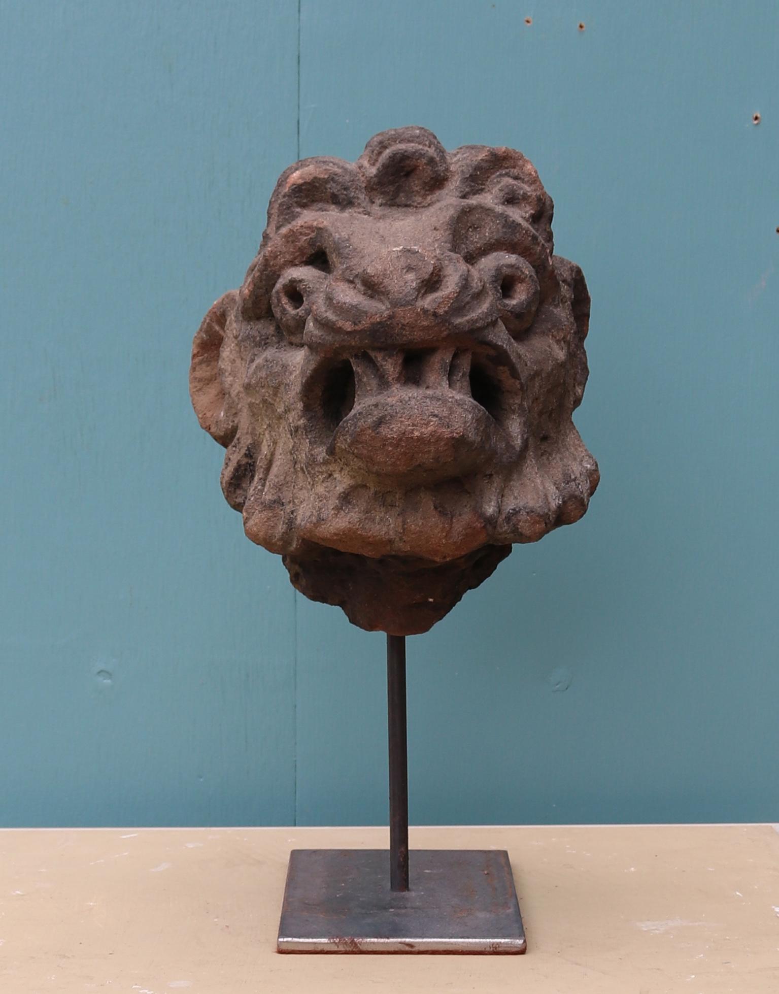 Carved Stone Antique Lion Head Sculpture 1