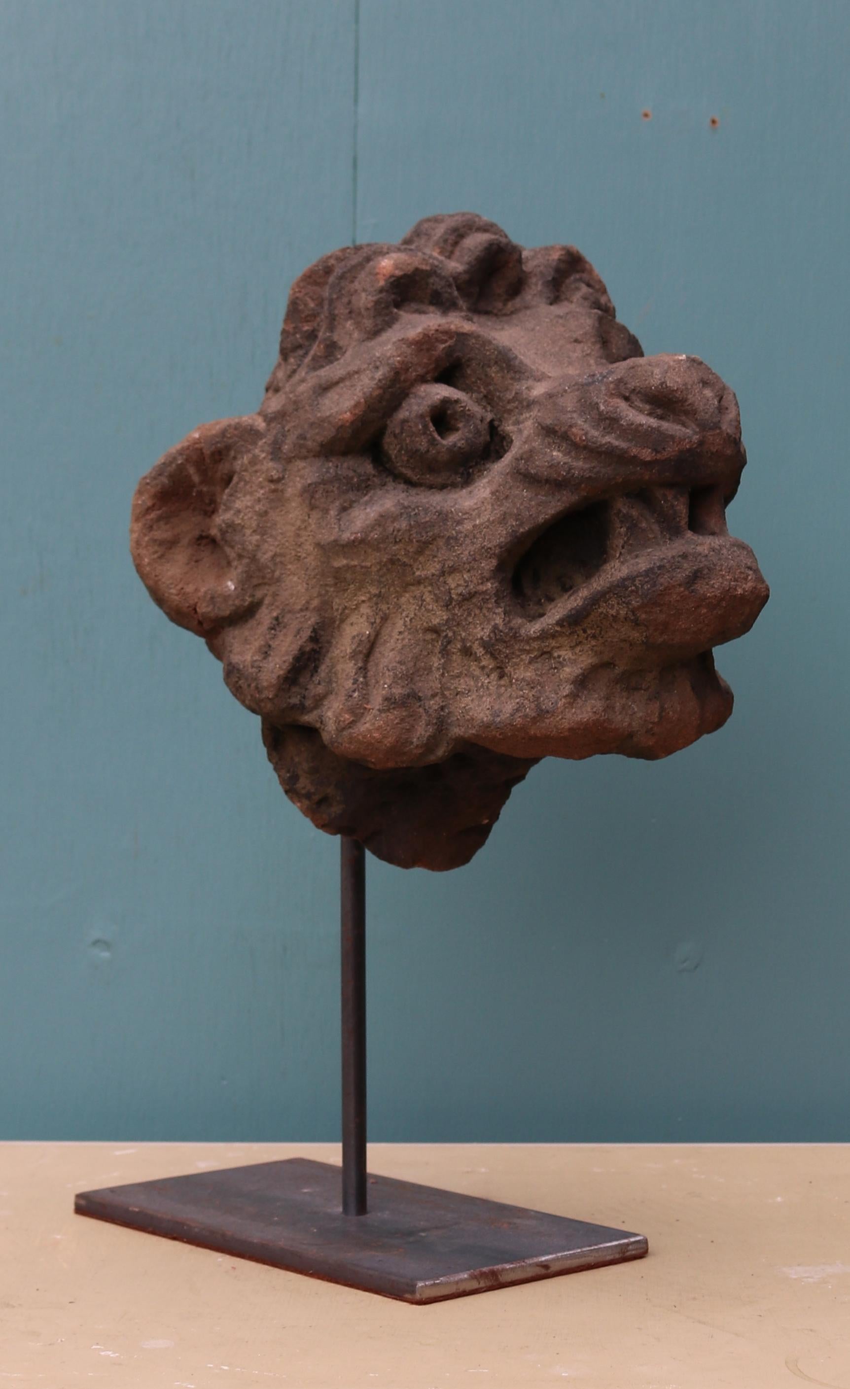 Carved Stone Antique Lion Head Sculpture 2
