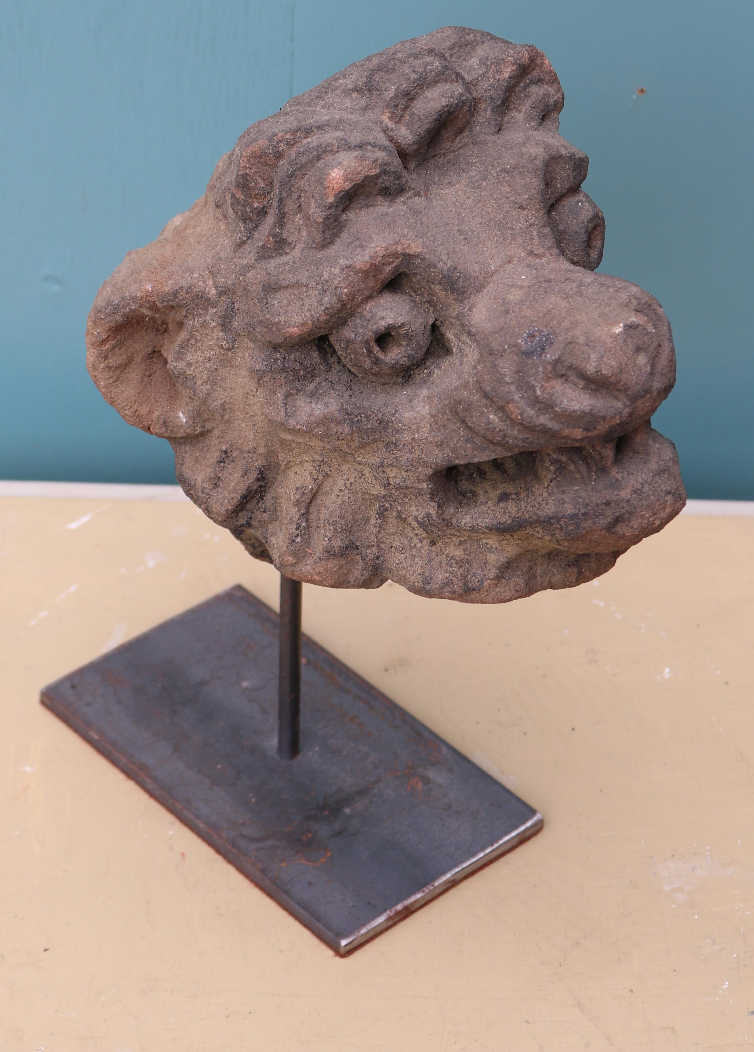 Carved Stone Antique Lion Head Sculpture 4