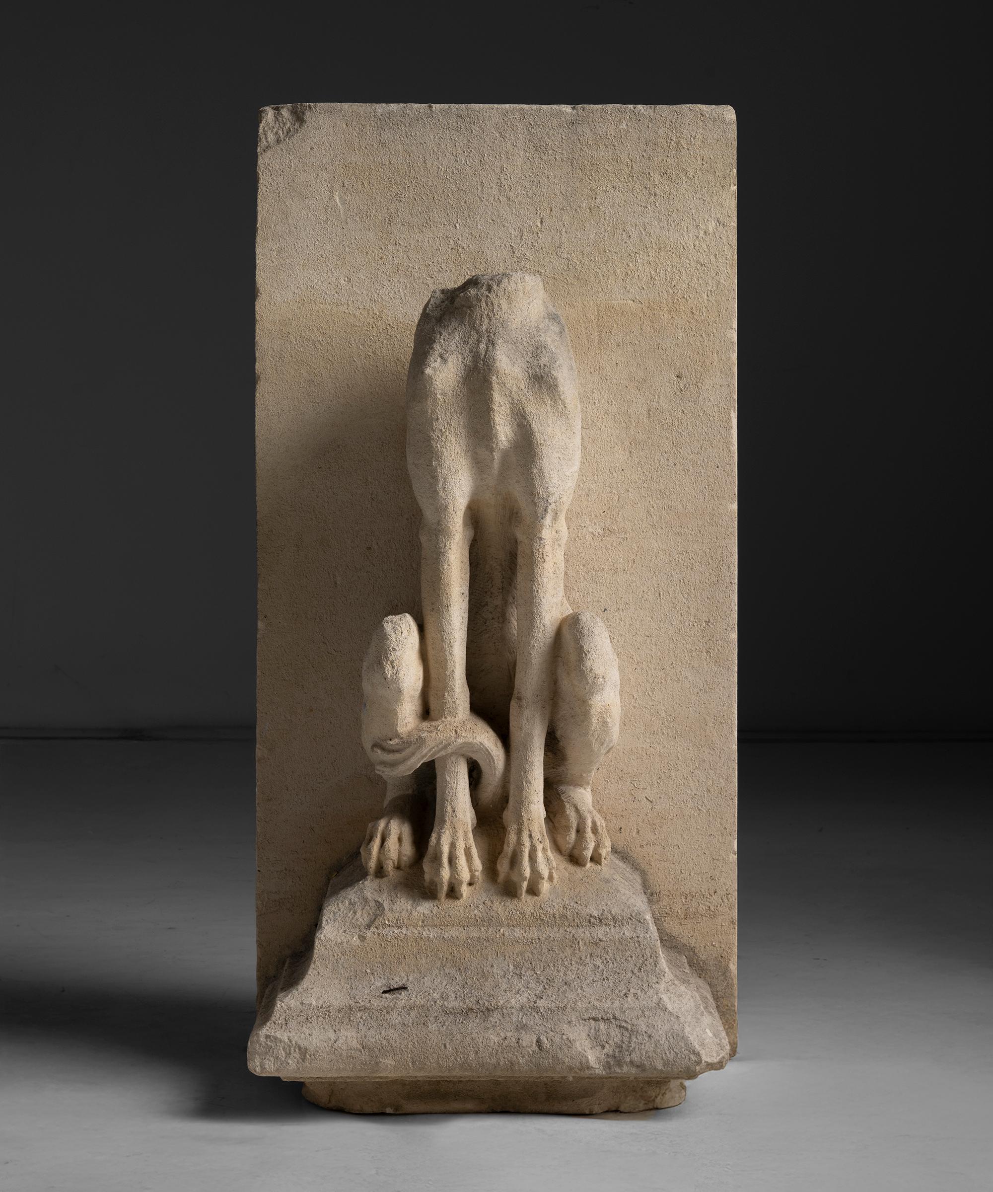 Carved Stone Architectural Whippet Statues, England 1900 In Good Condition For Sale In Culver City, CA