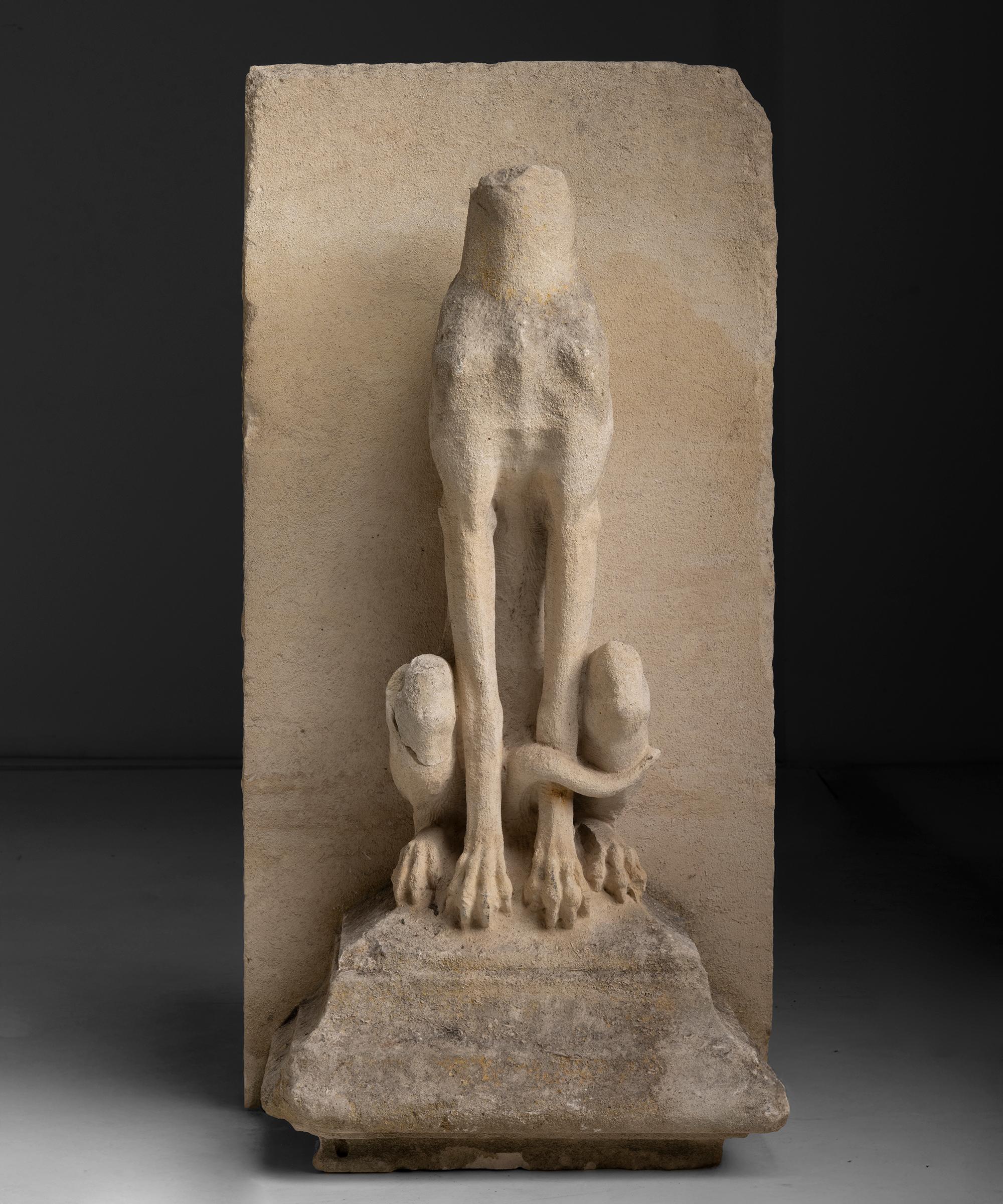 Limestone Carved Stone Architectural Whippet Statues, England 1900 For Sale