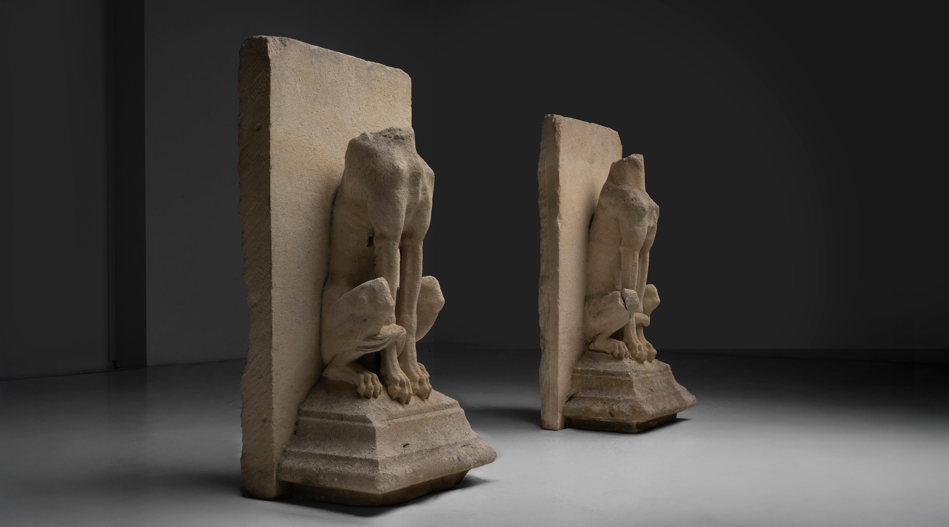 Carved Stone Architectural Whippet Statues, England 1900 For Sale 2