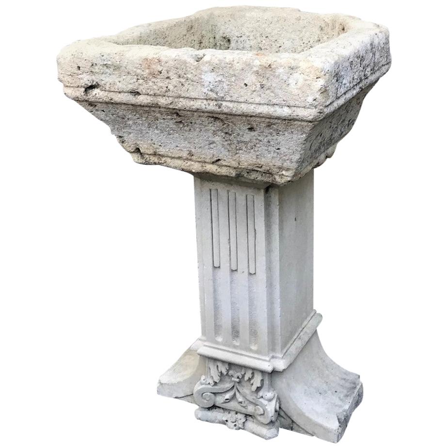 Hand Carved Stone Container Basin on Pedestal Base Birdbath Sink Antiques focal