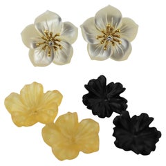 Carved Stone, Diamond, 14k Yellow Gold Flower Earrings and Jackets
