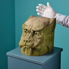 Carved Stone Dog Head Gargoyle Statue