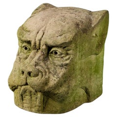Carved Stone Dog Head Gargoyle Statue