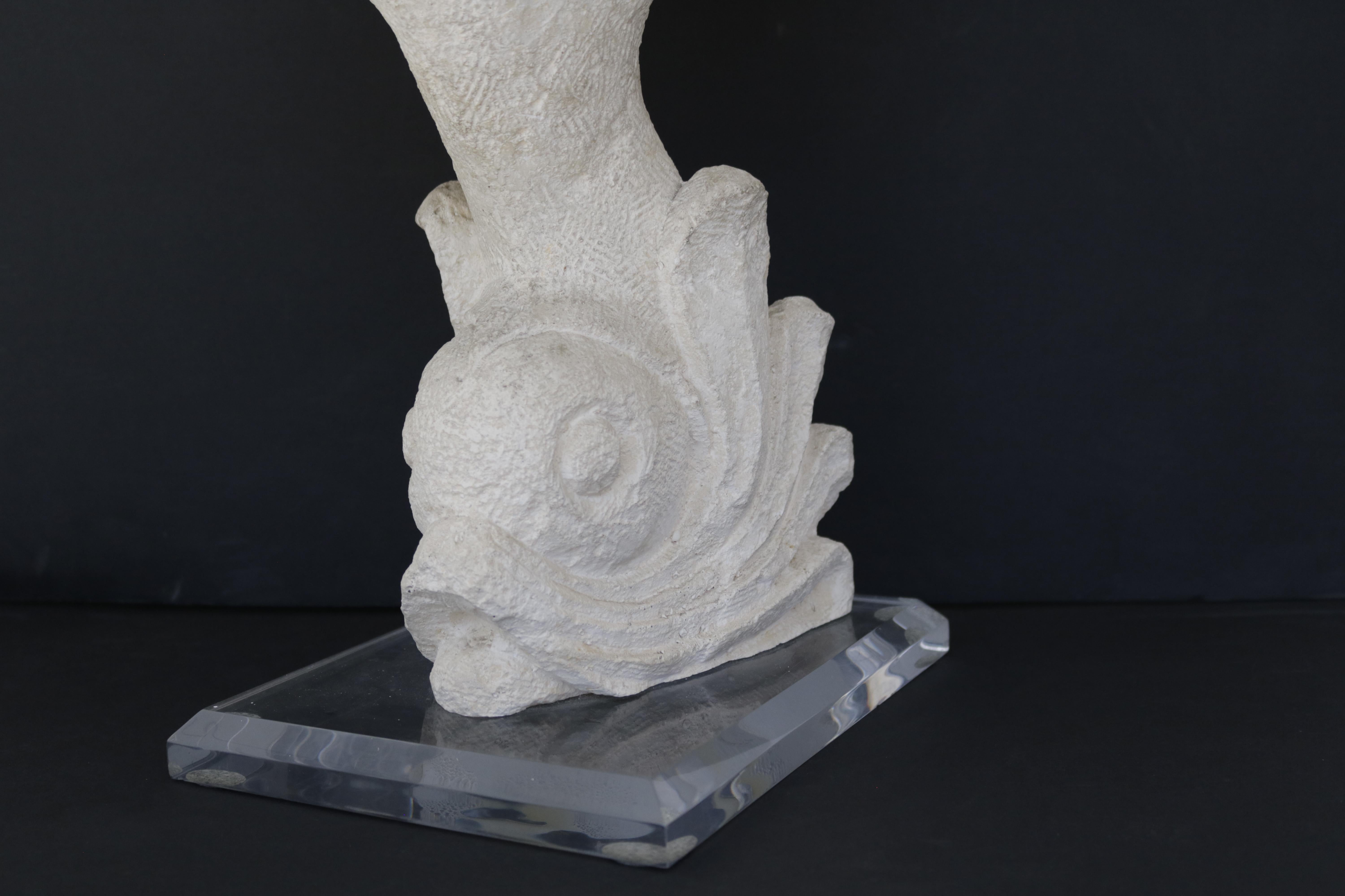 Hollywood Regency Carved Stone Dolphin Table Lamp