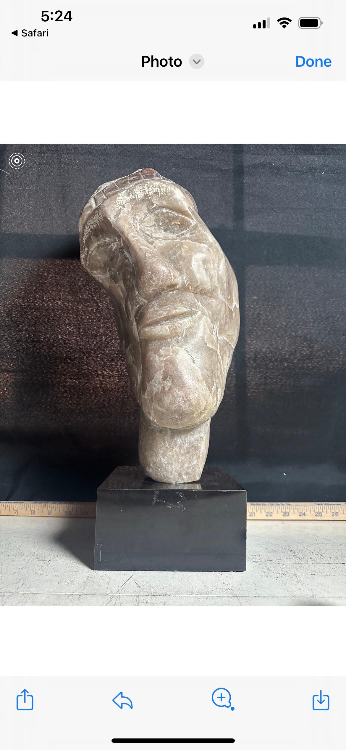 Hand-Carved Carved Stone Elongated Head Or Bust Attributed To Leon Saulter 20” H