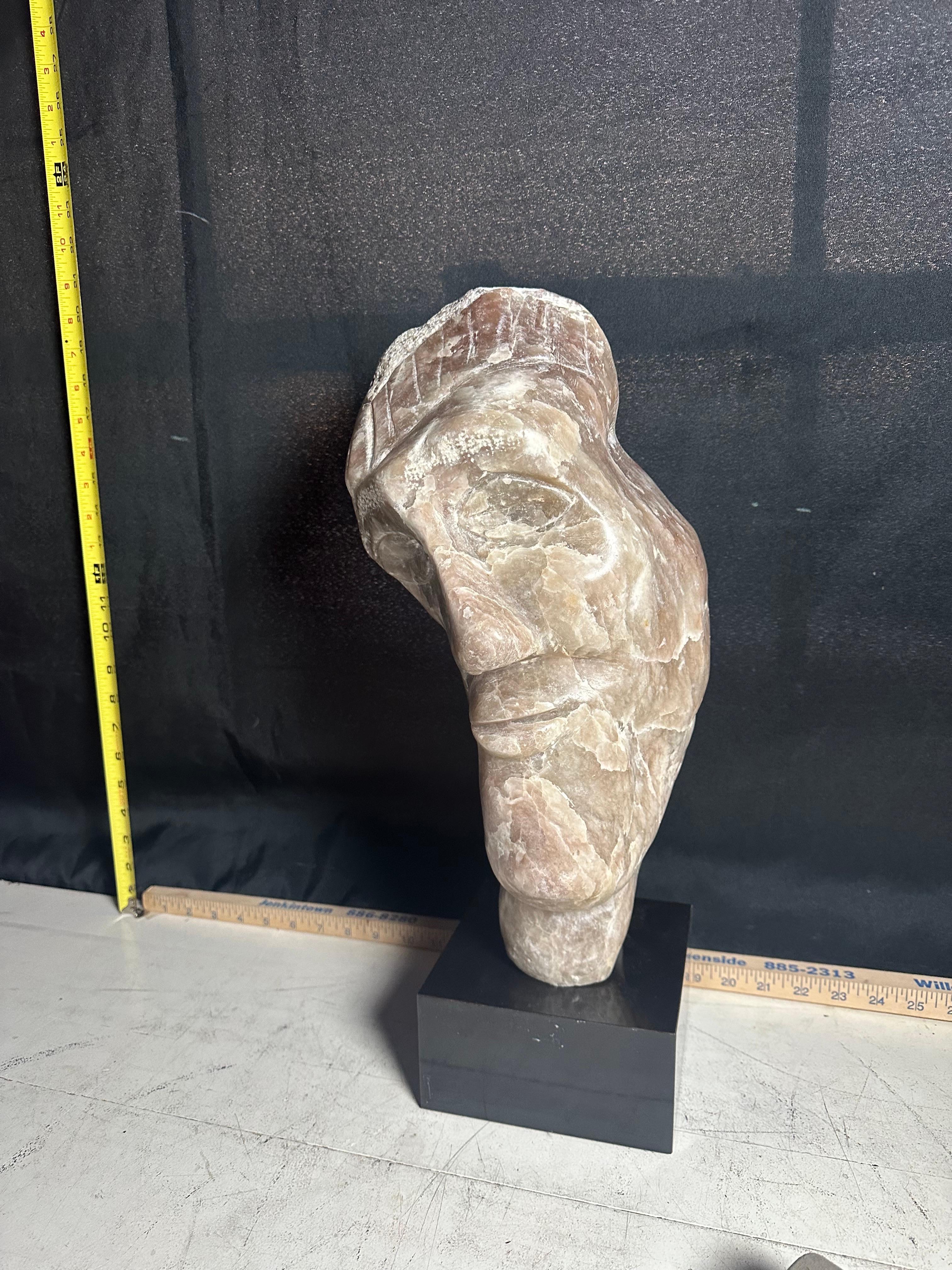 Carved Stone Elongated Head Or Bust Attributed To Leon Saulter 20” H In Excellent Condition In Southampton, NJ