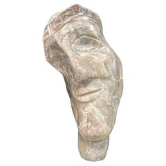 Carved Stone Elongated Head Or Bust Attributed To Leon Saulter 20” H