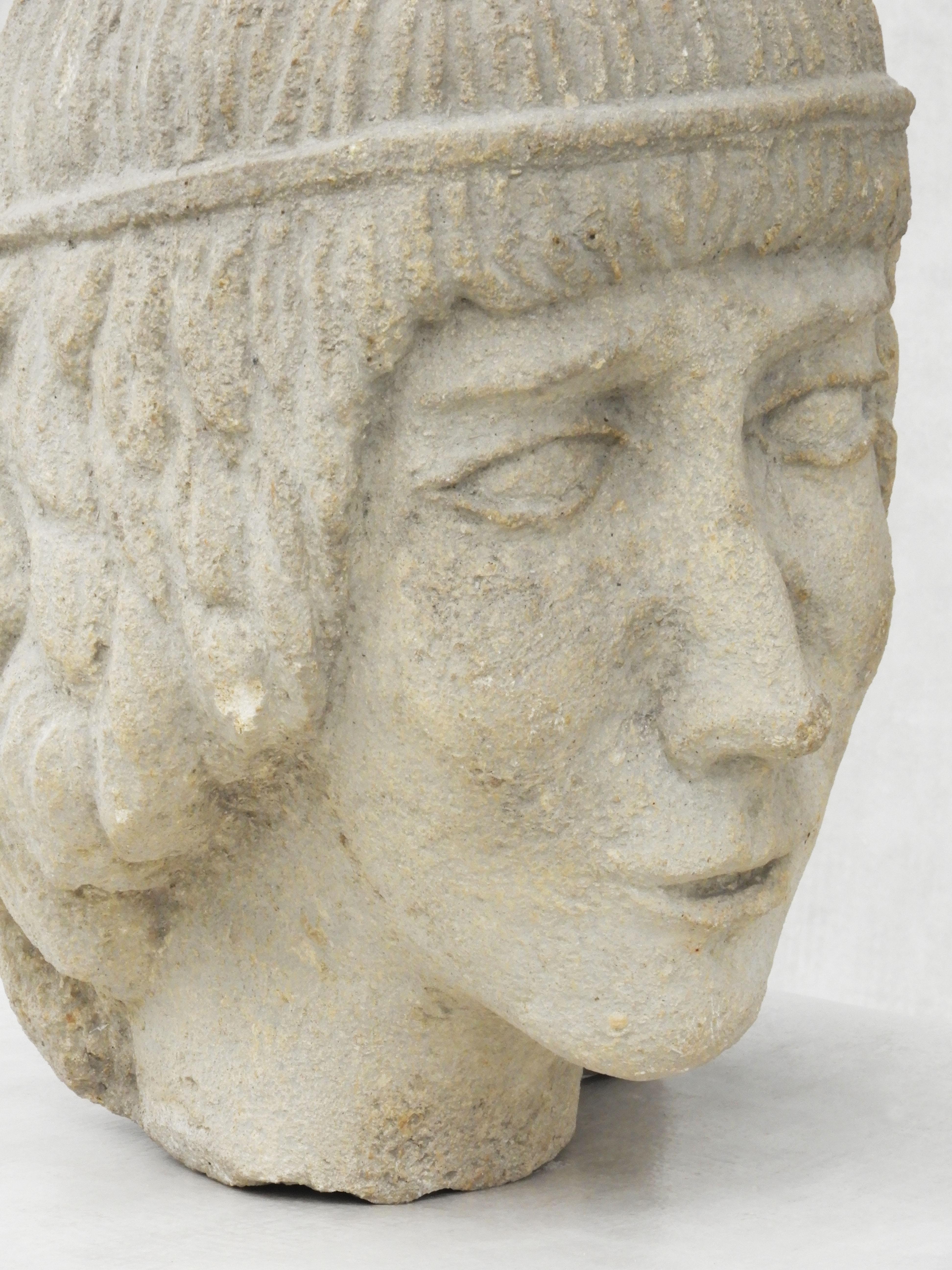 European Carved Stone Female Life-size Head Sculpture 
