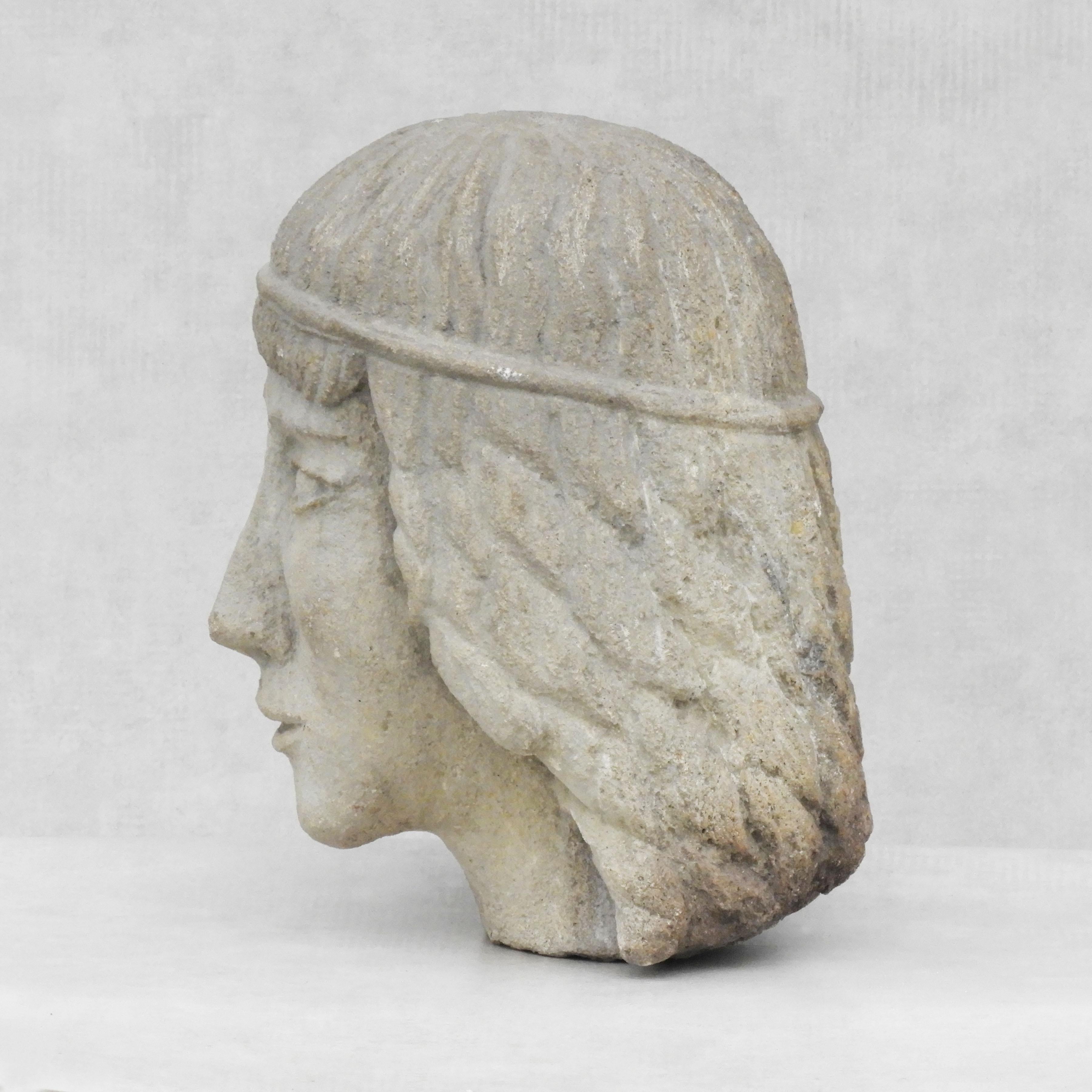 Carved Stone Female Life-size Head Sculpture  1