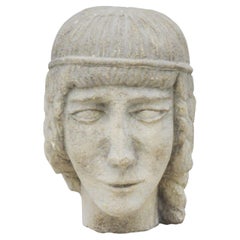 Carved Stone Female Life-size Head Sculpture 
