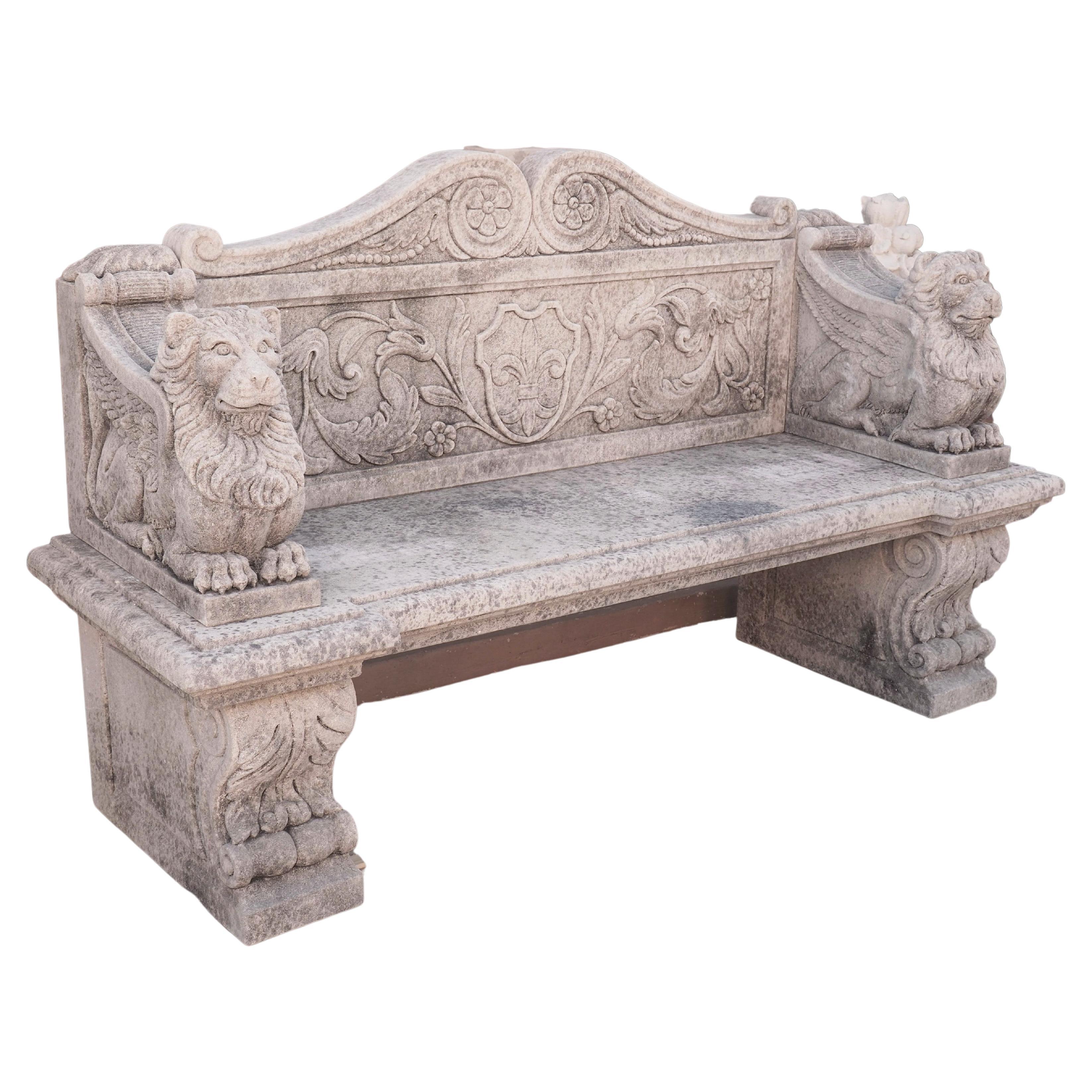 Carved Stone Garden Bench With Arched Back And Acanthus Sides Chairish
