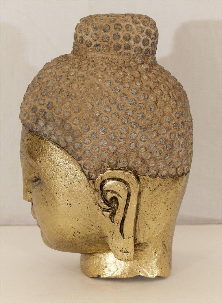 Carved Stone Gilt Buddha Head In Good Condition In Stamford, CT