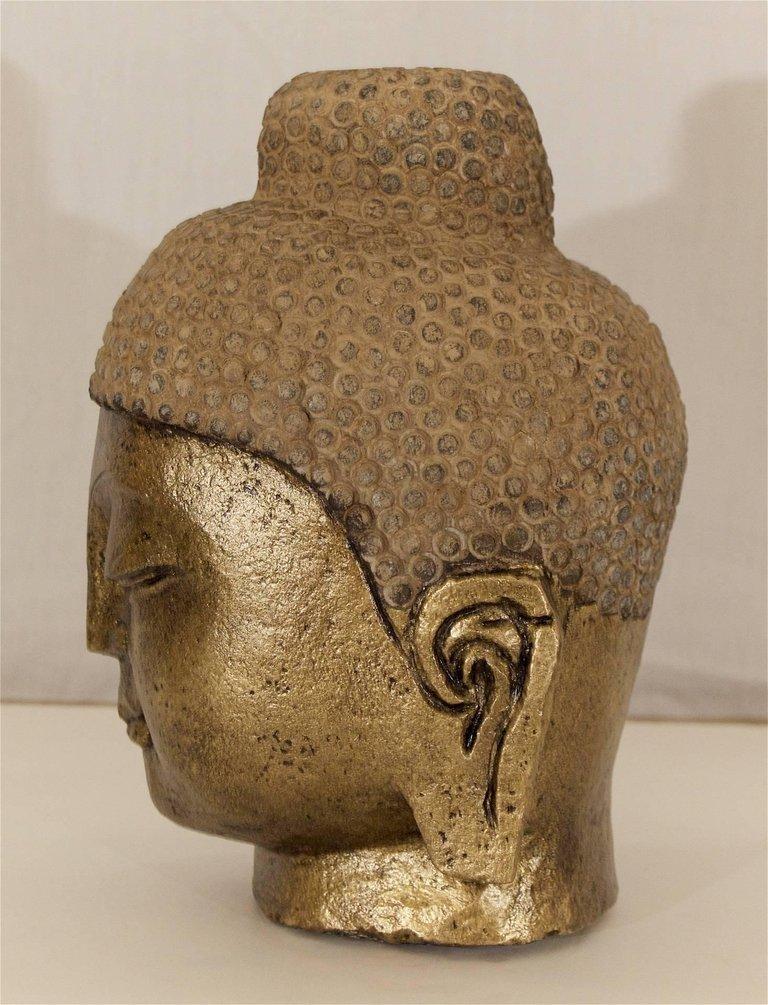 Asian Carved Stone Gilt Buddha Head