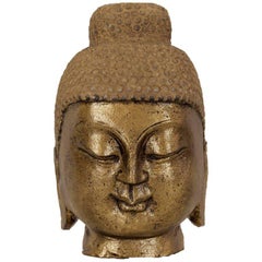 Antique Carved Stone Gilt Buddha Head