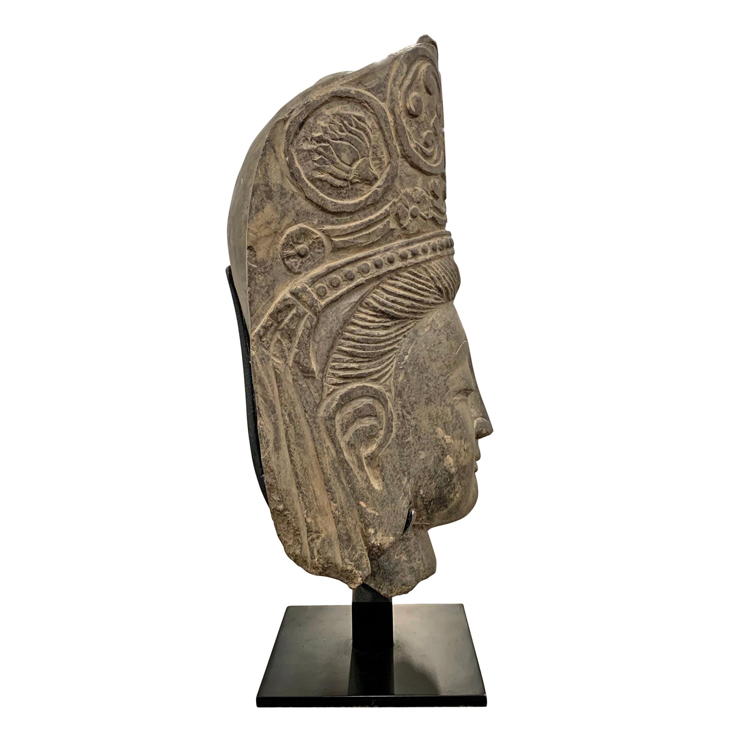 Folk Art Carved Stone Guanyin Head