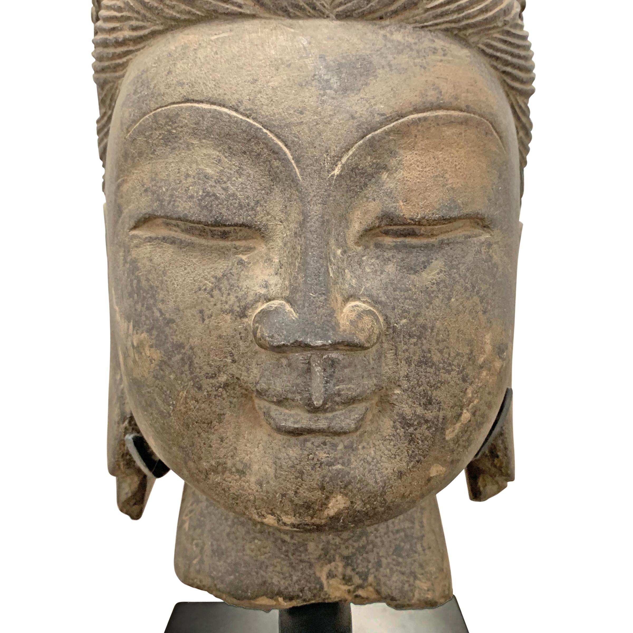 Chinese Carved Stone Guanyin Head