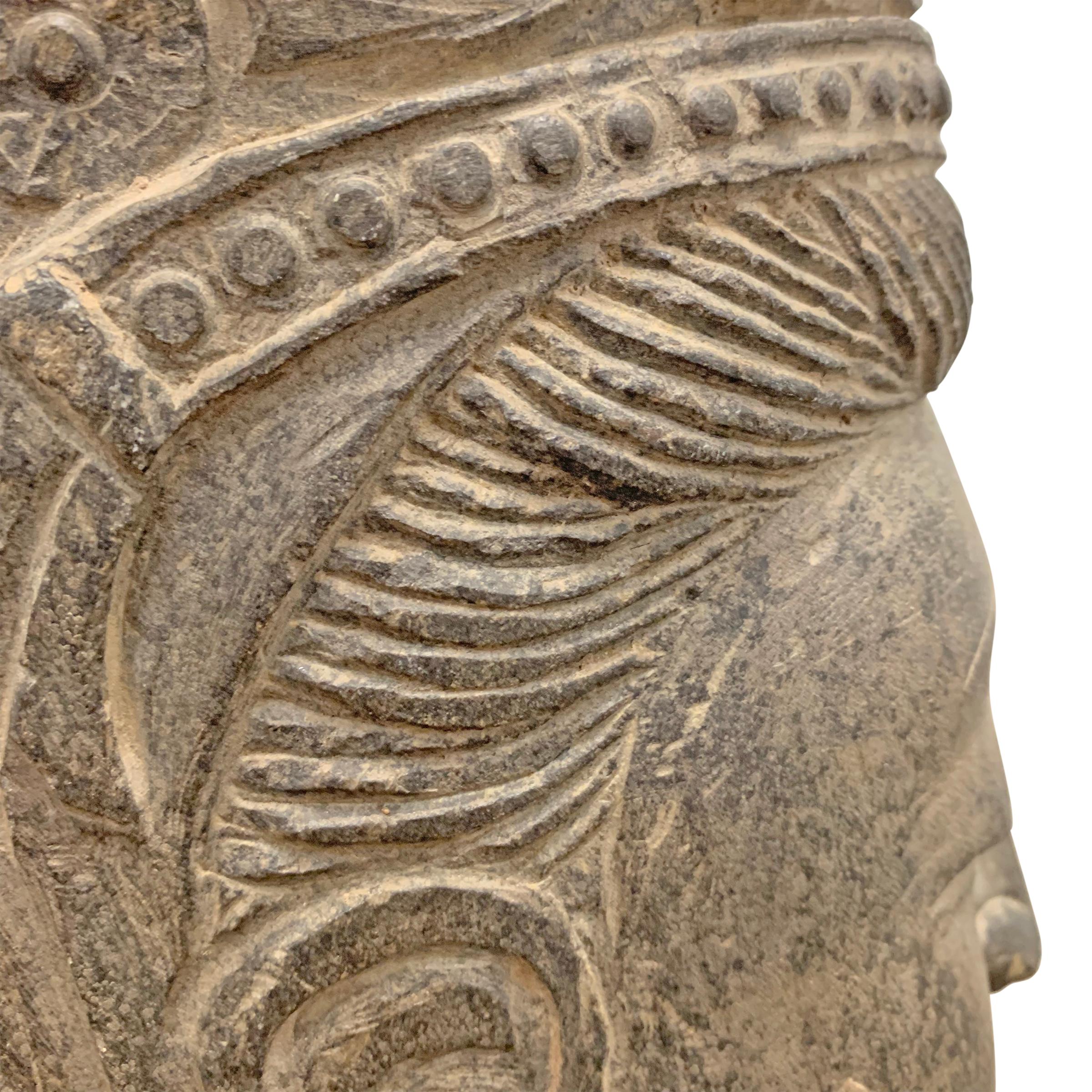 20th Century Carved Stone Guanyin Head