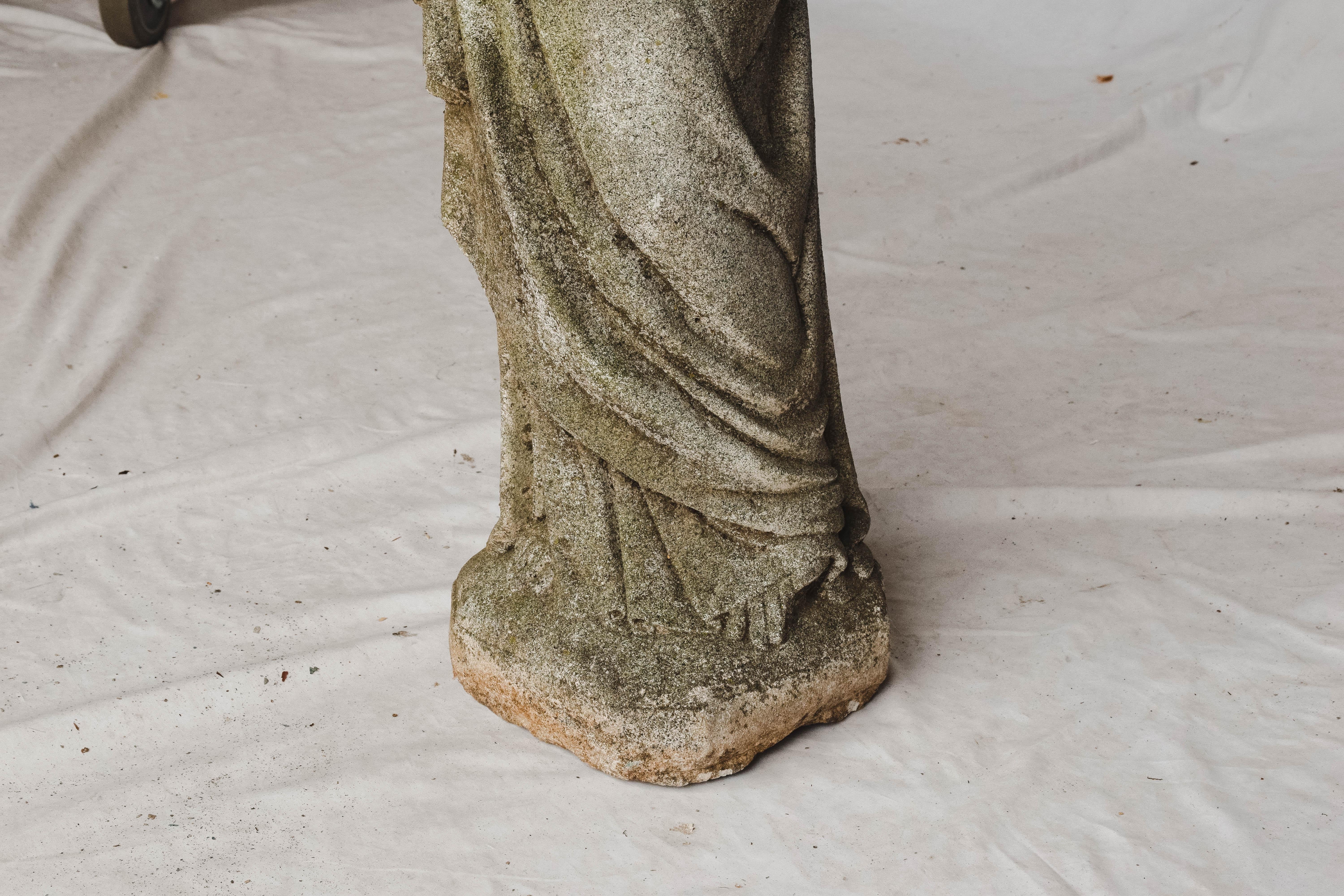 Carved Stone Jesus Garden Statue In Good Condition In Houston, TX
