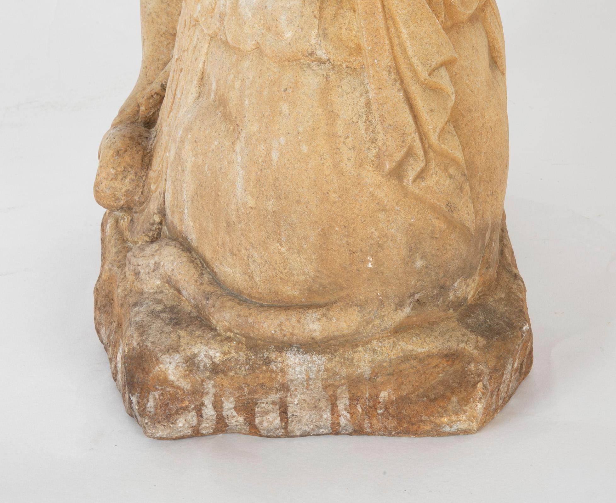 Carved Stone Kannon on Elephant For Sale 4
