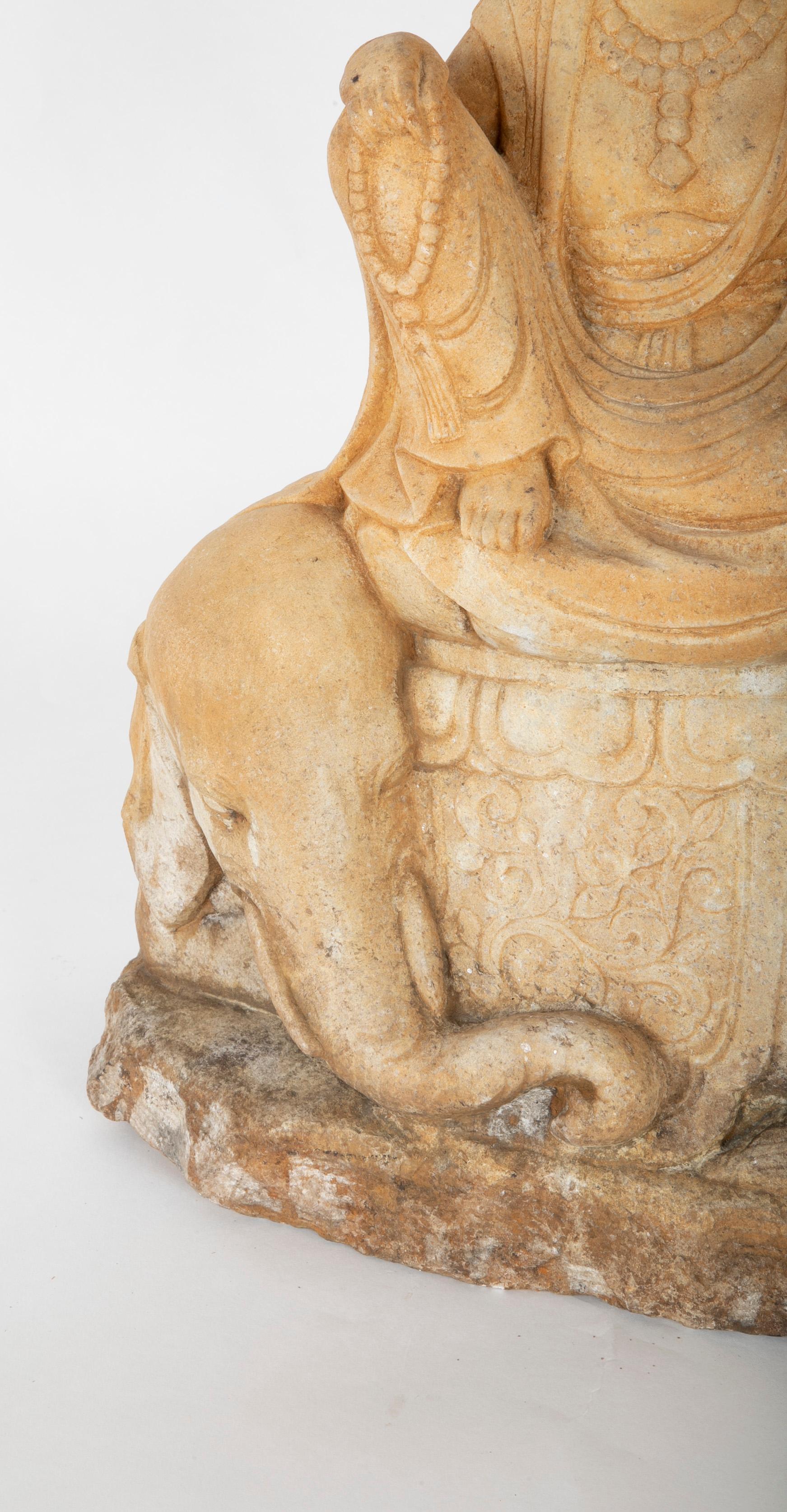 Carved Stone Kannon on Elephant For Sale 5