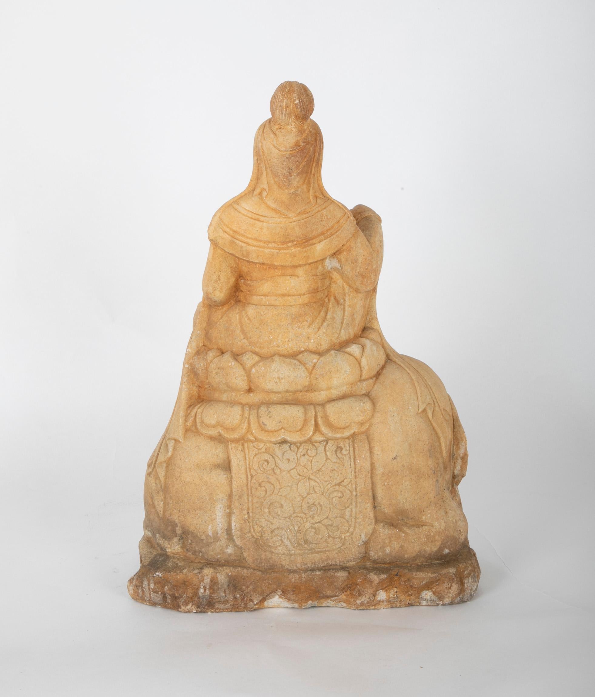 Carved Stone Kannon on Elephant For Sale 7