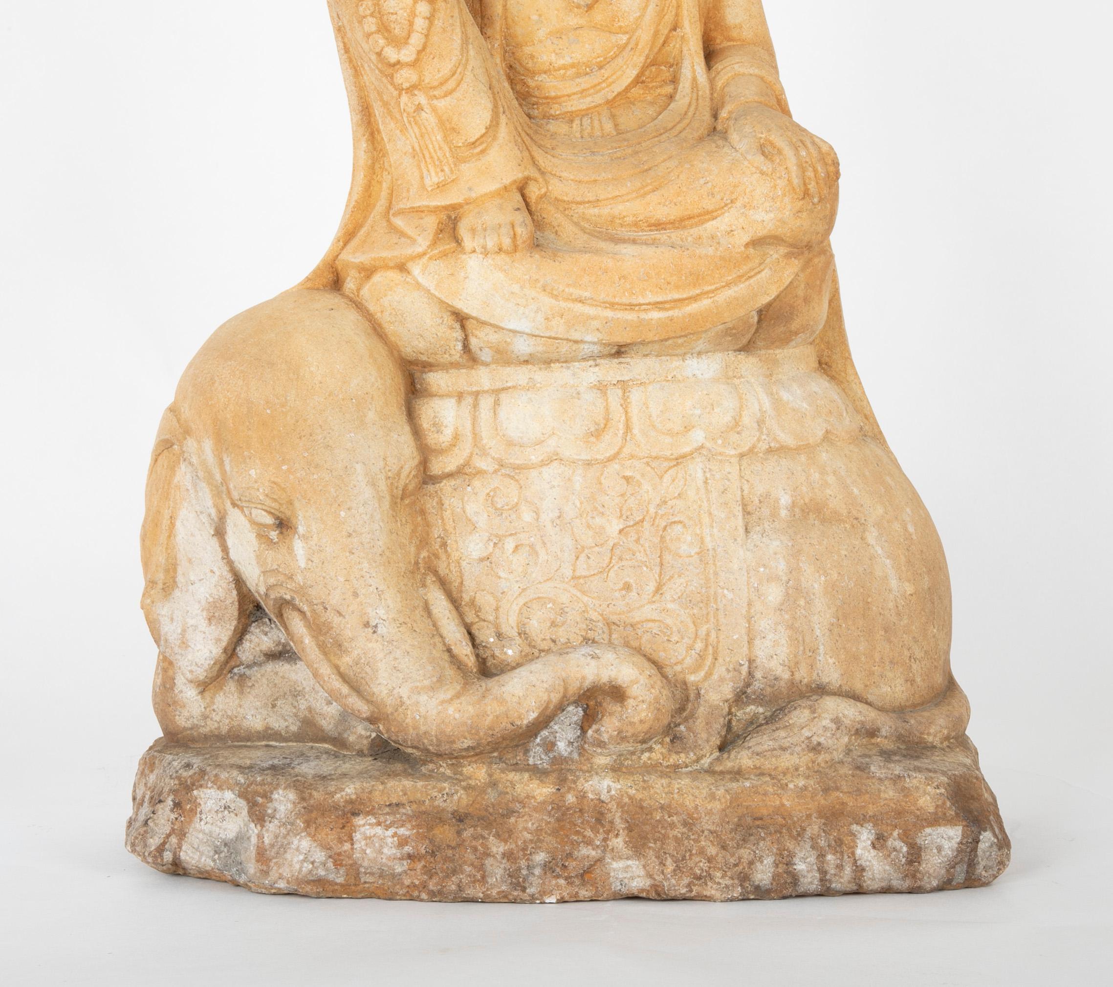 Japanese Carved Stone Kannon on Elephant For Sale