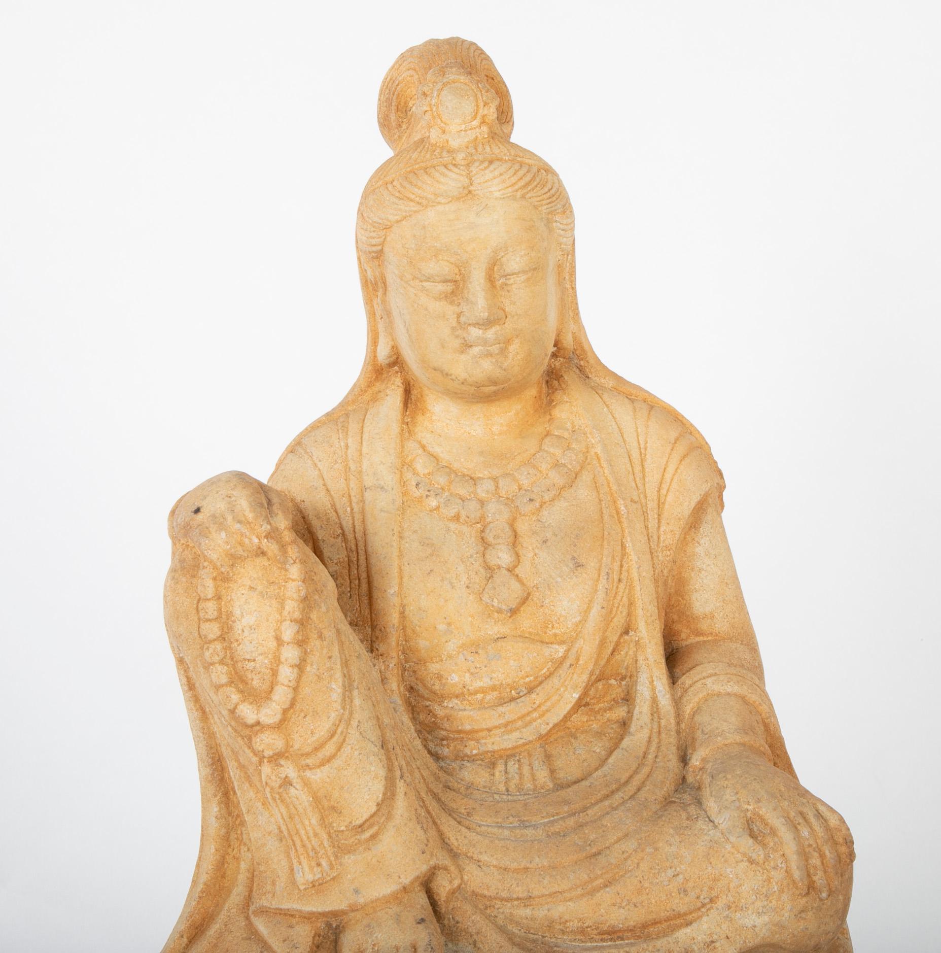 Carved Stone Kannon on Elephant In Good Condition For Sale In Stamford, CT