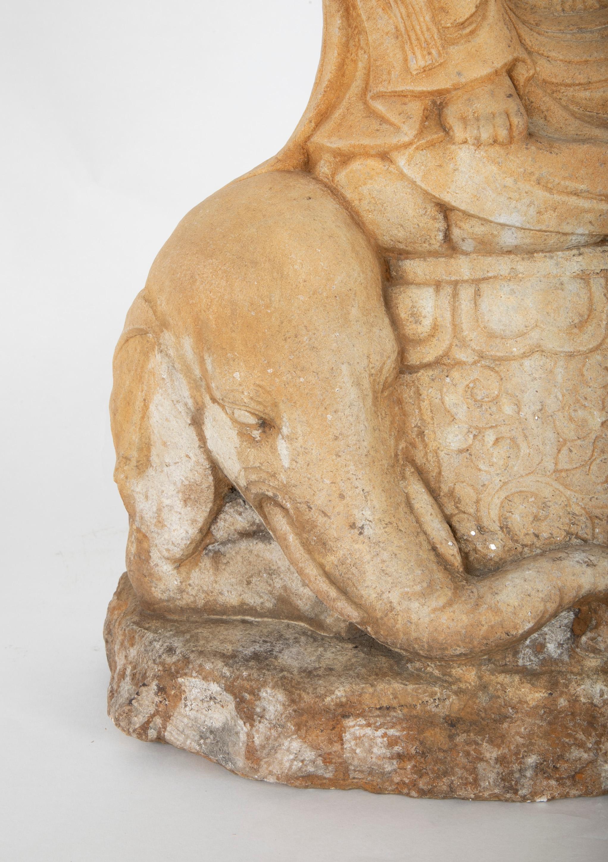20th Century Carved Stone Kannon on Elephant For Sale
