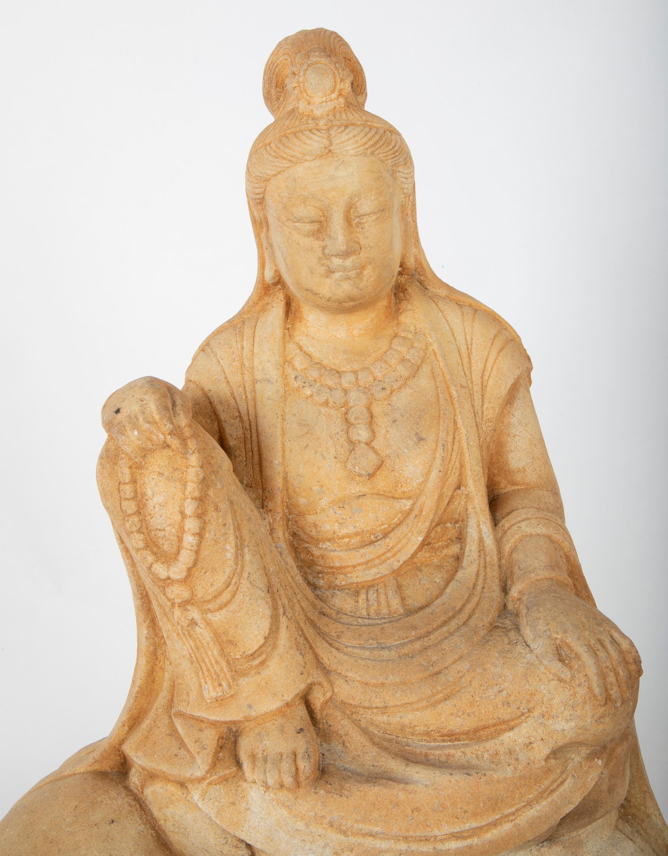 Carved Stone Kannon on Elephant For Sale 1