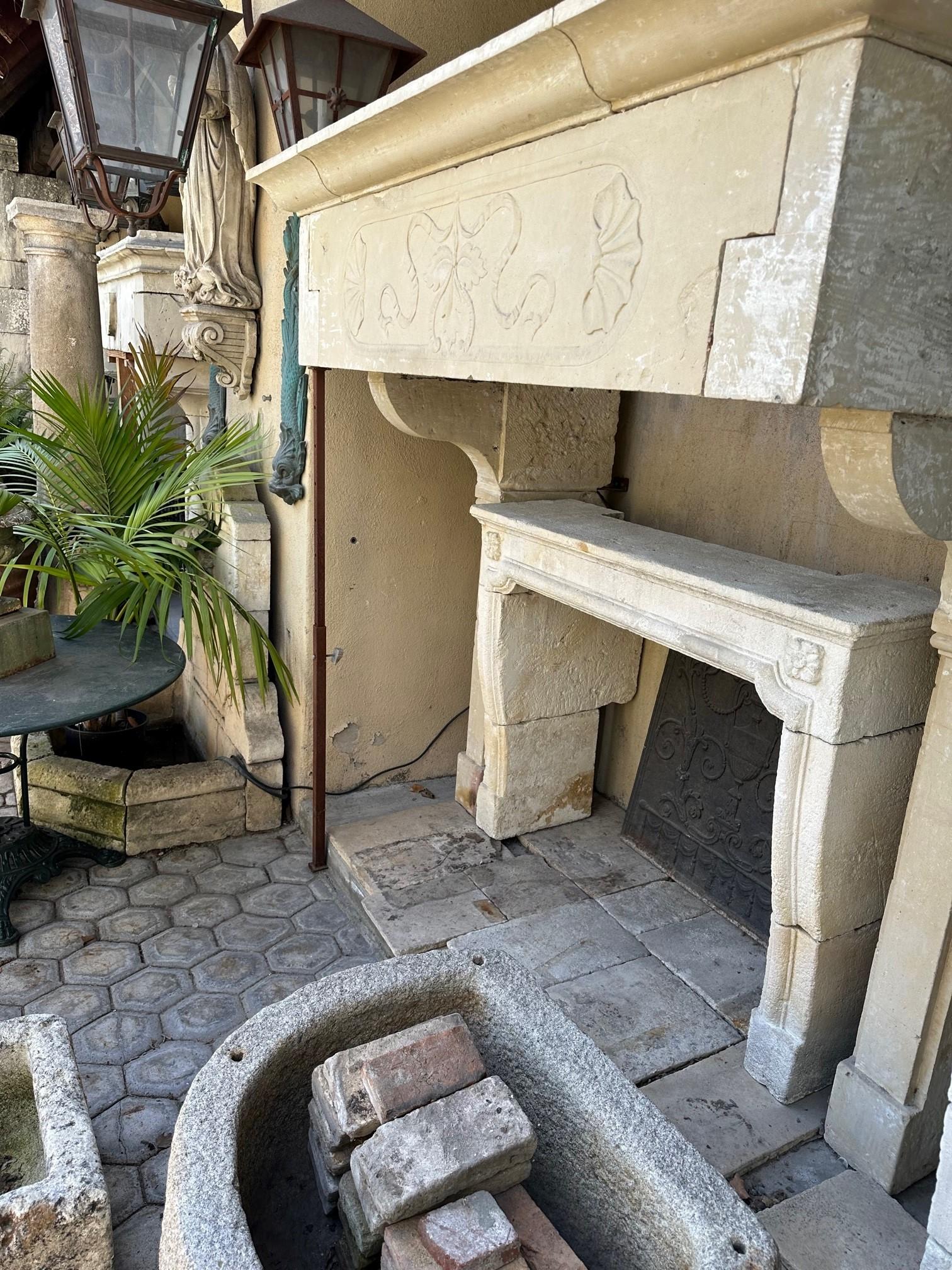 Carved Stone Limestone Simple Fireplace Mantle Surround Los Angeles Antiques Ca For Sale 1