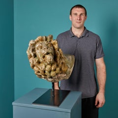 Carved Stone Lion Fragment on Stand