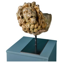 Antique Carved Stone Lion Fragment on Stand