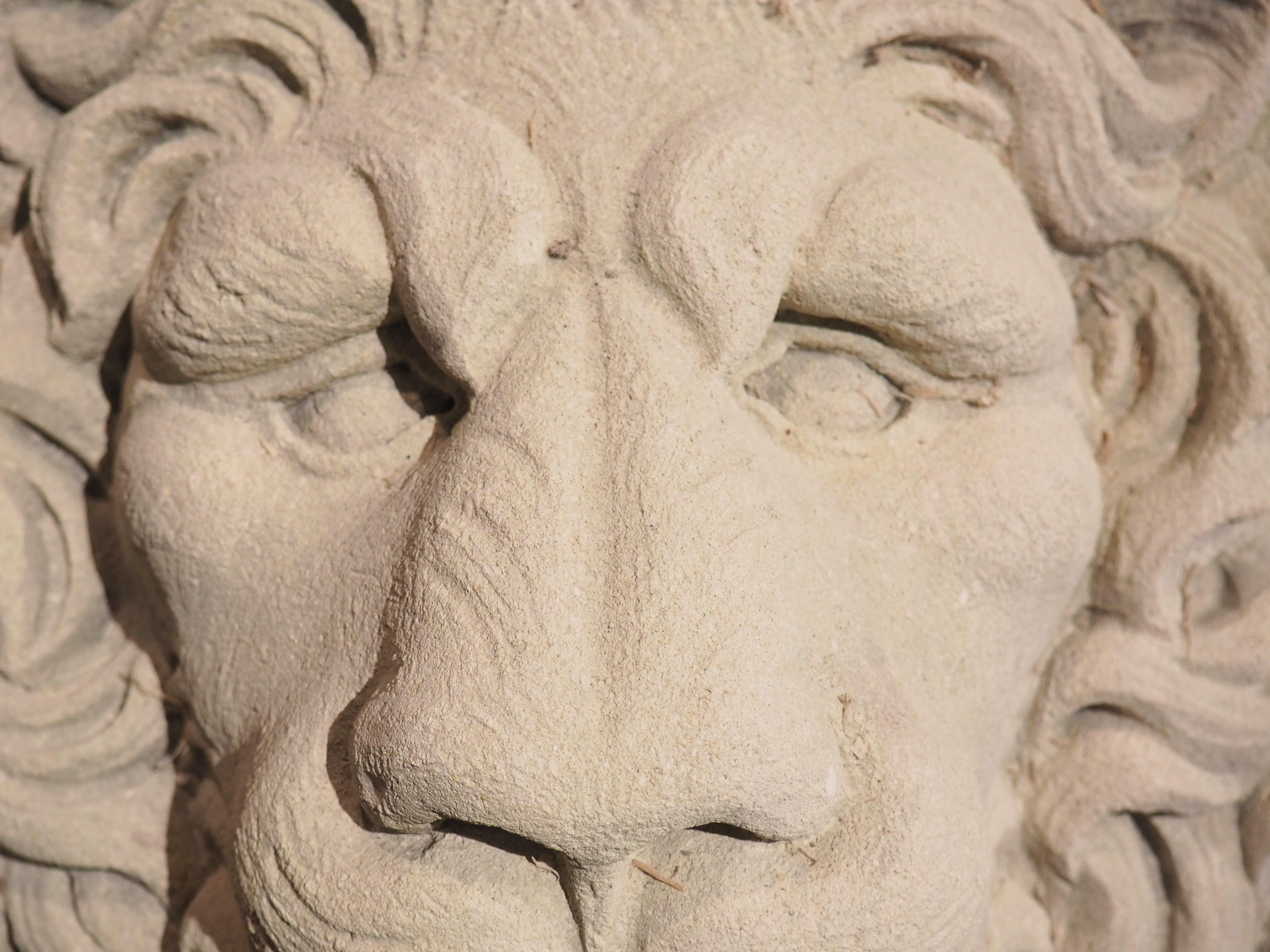 Italian Carved Stone Lion Mascaron Fountain Element from Italy